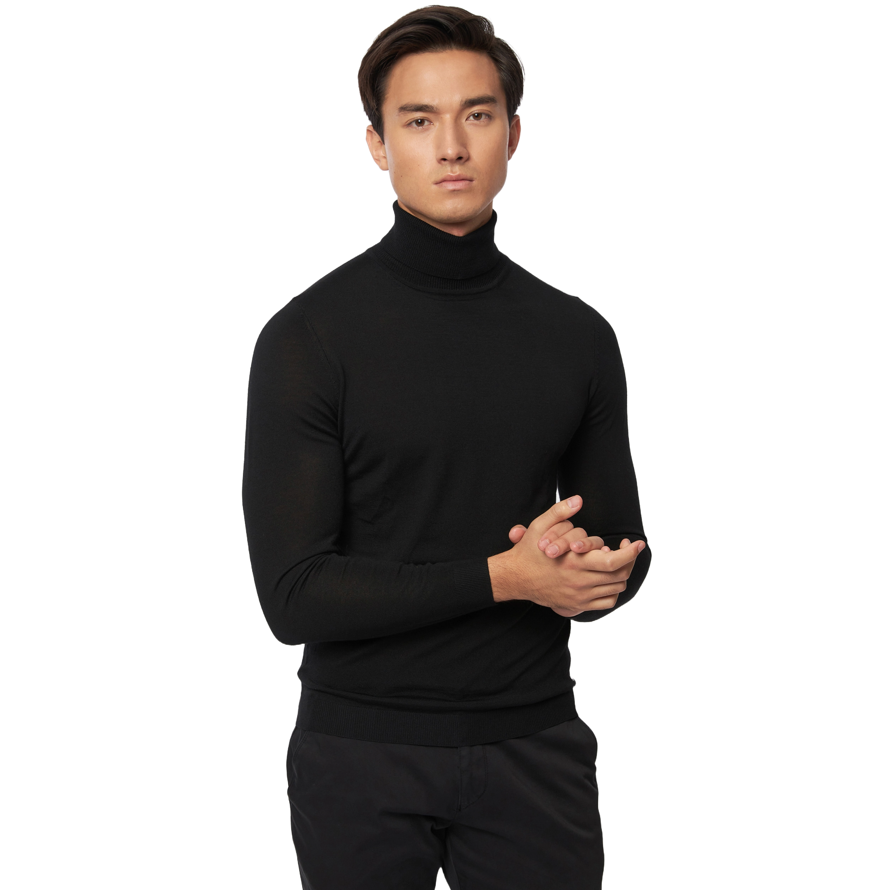 Roy Robson Merino Wool Roll Collar - Black