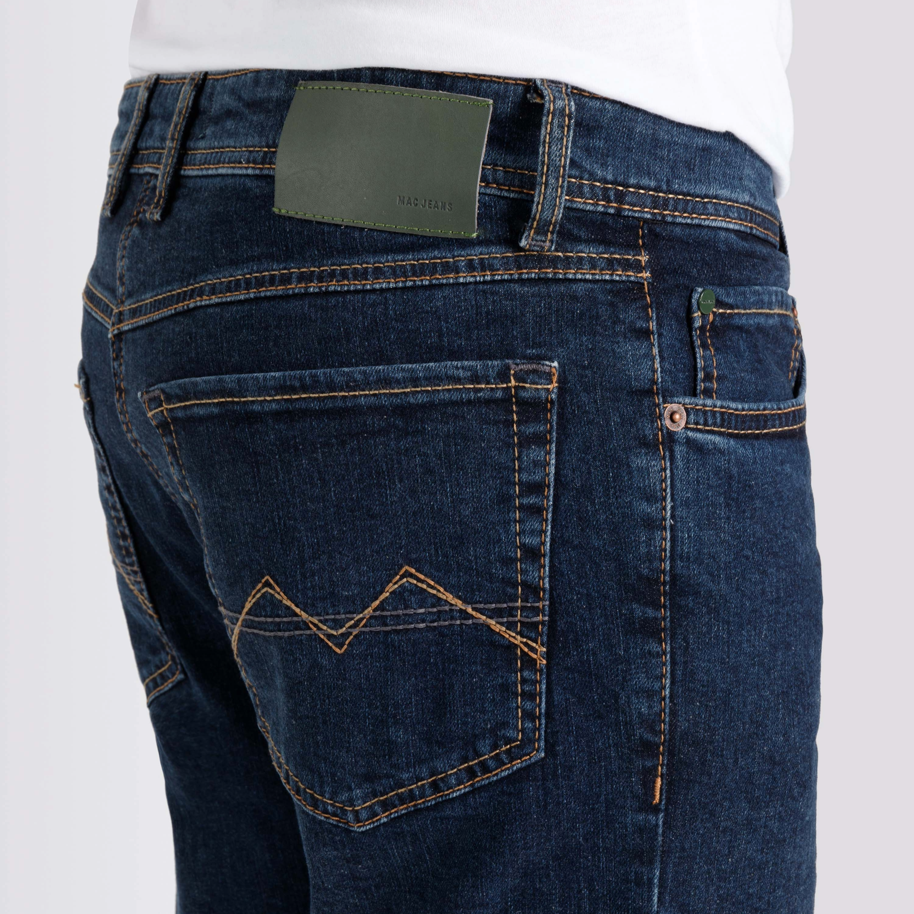Mac Arne Straight Fit Denim Jeans - Deep Blue Stonewash