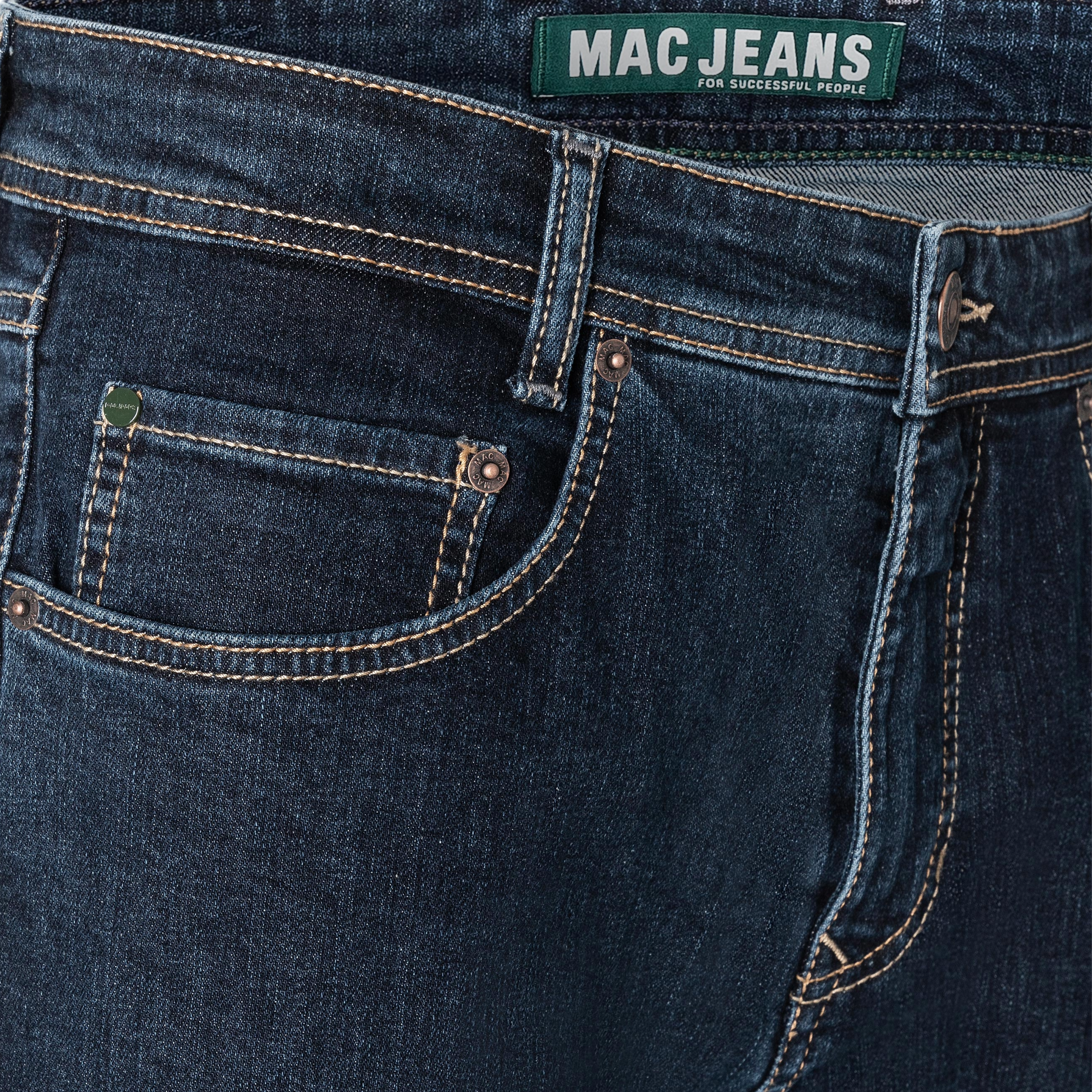 Mac Arne Straight Fit Denim Jeans - Deep Blue Stonewash