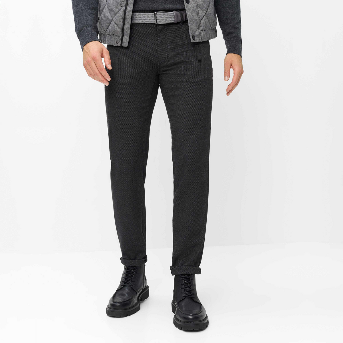 Brax Cadiz Woo-Look Straight Fit Trousers - Cement