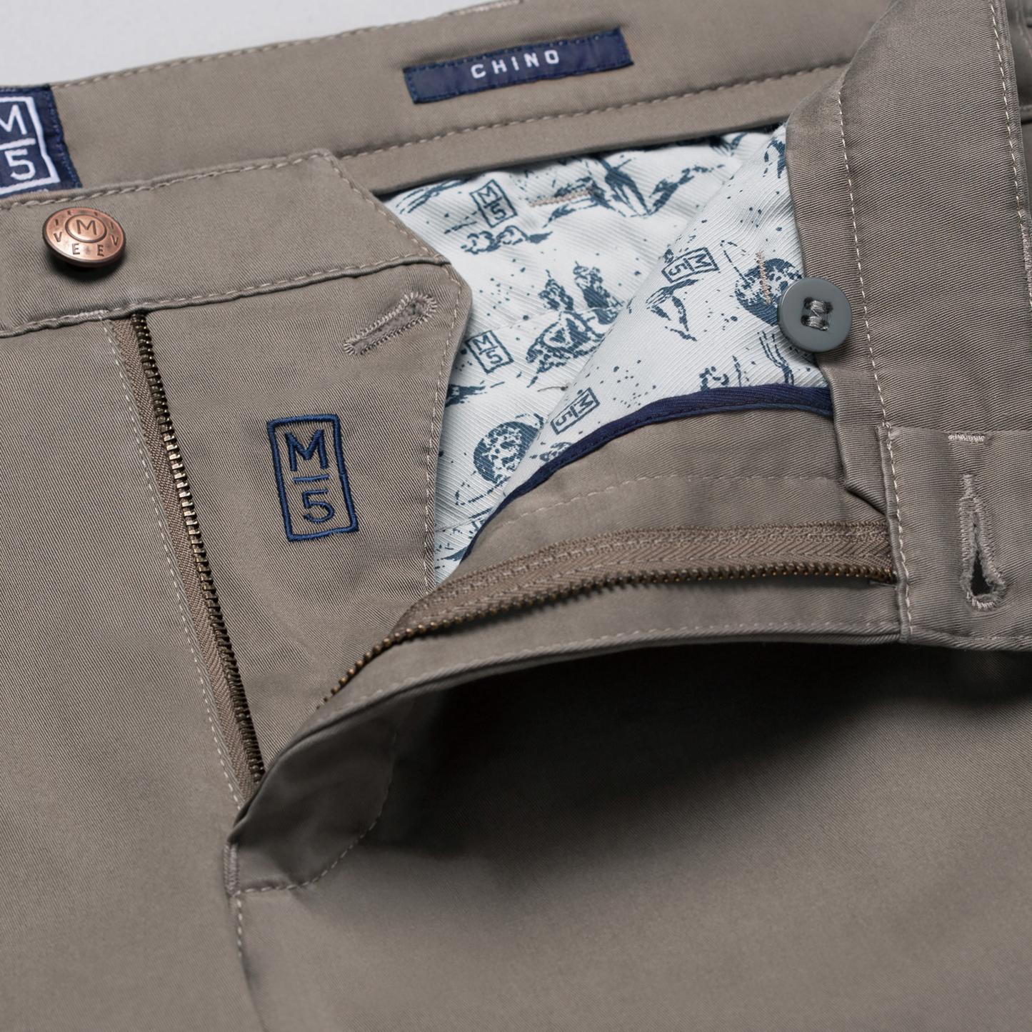M5 by Meyer Light Summer Twill Slim Fit Chinos - Taupe