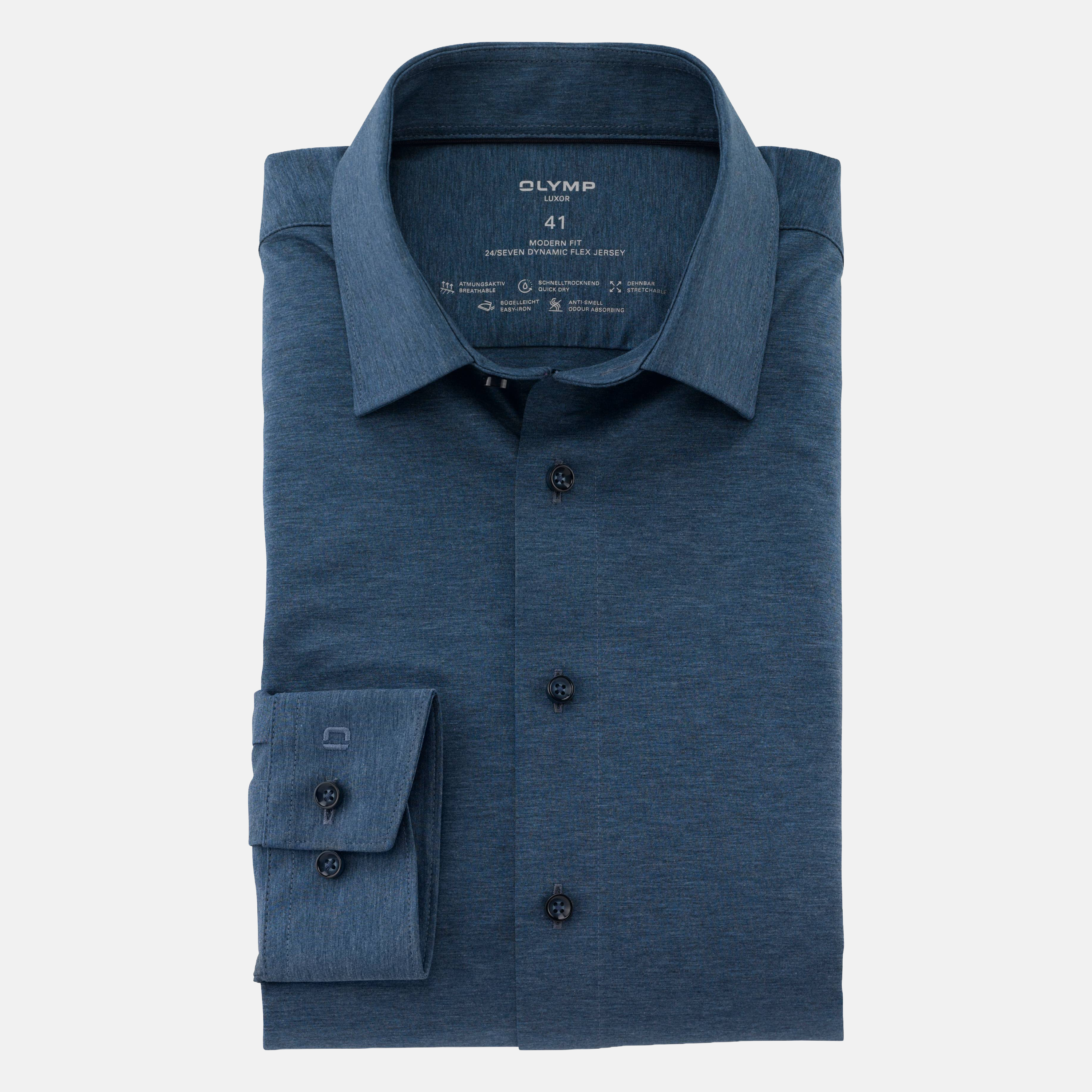 Olymp Luxor 24/Seven Slim Fit Flex Jersey Shirt - Blue