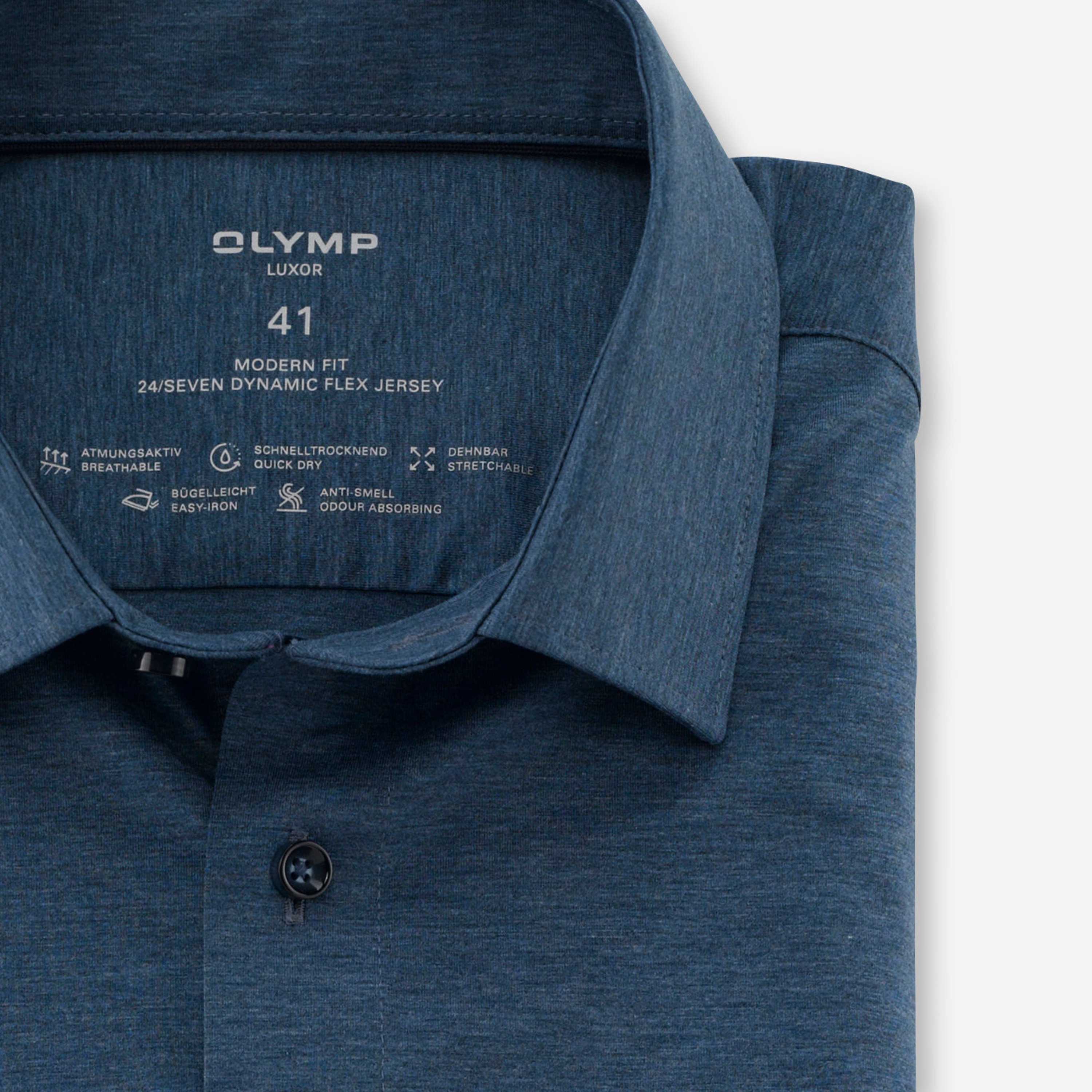 Olymp Luxor 24/Seven Slim Fit Flex Jersey Shirt - Blue