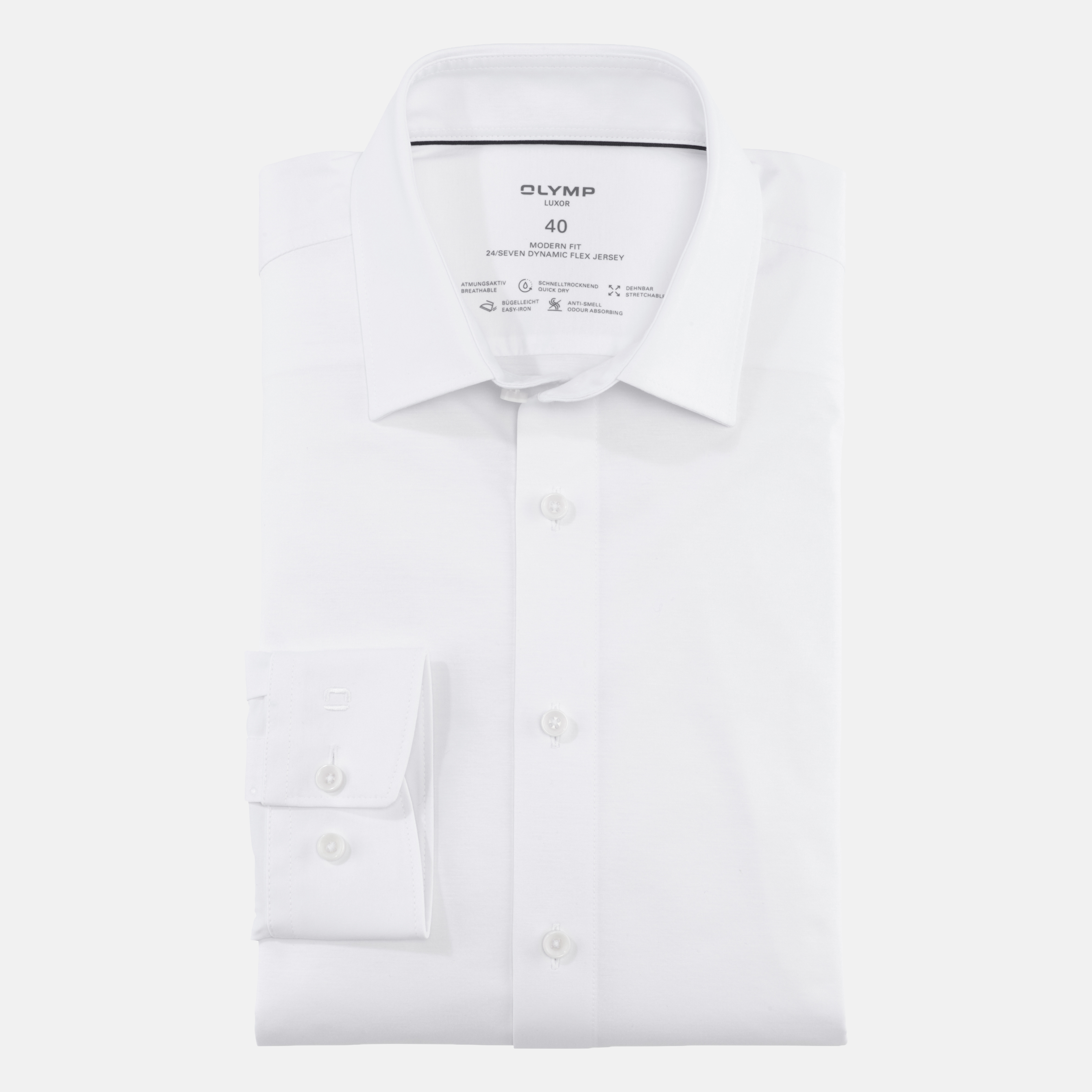 Olymp Luxor 24/Seven Slim Fit Flex Jersey Shirt - White