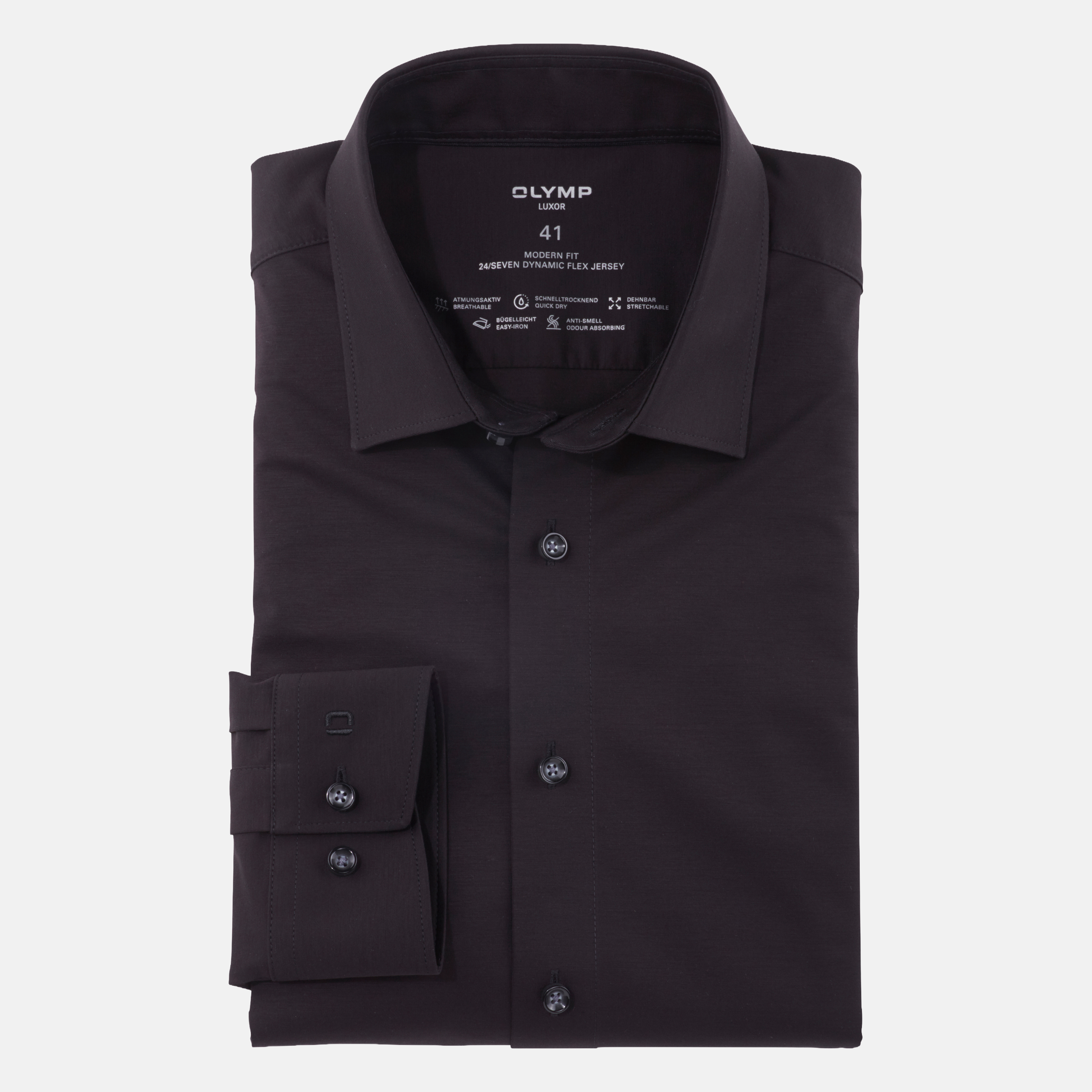 Olymp Luxor 24/Seven Slim Fit Flex Jersey Shirt - Black
