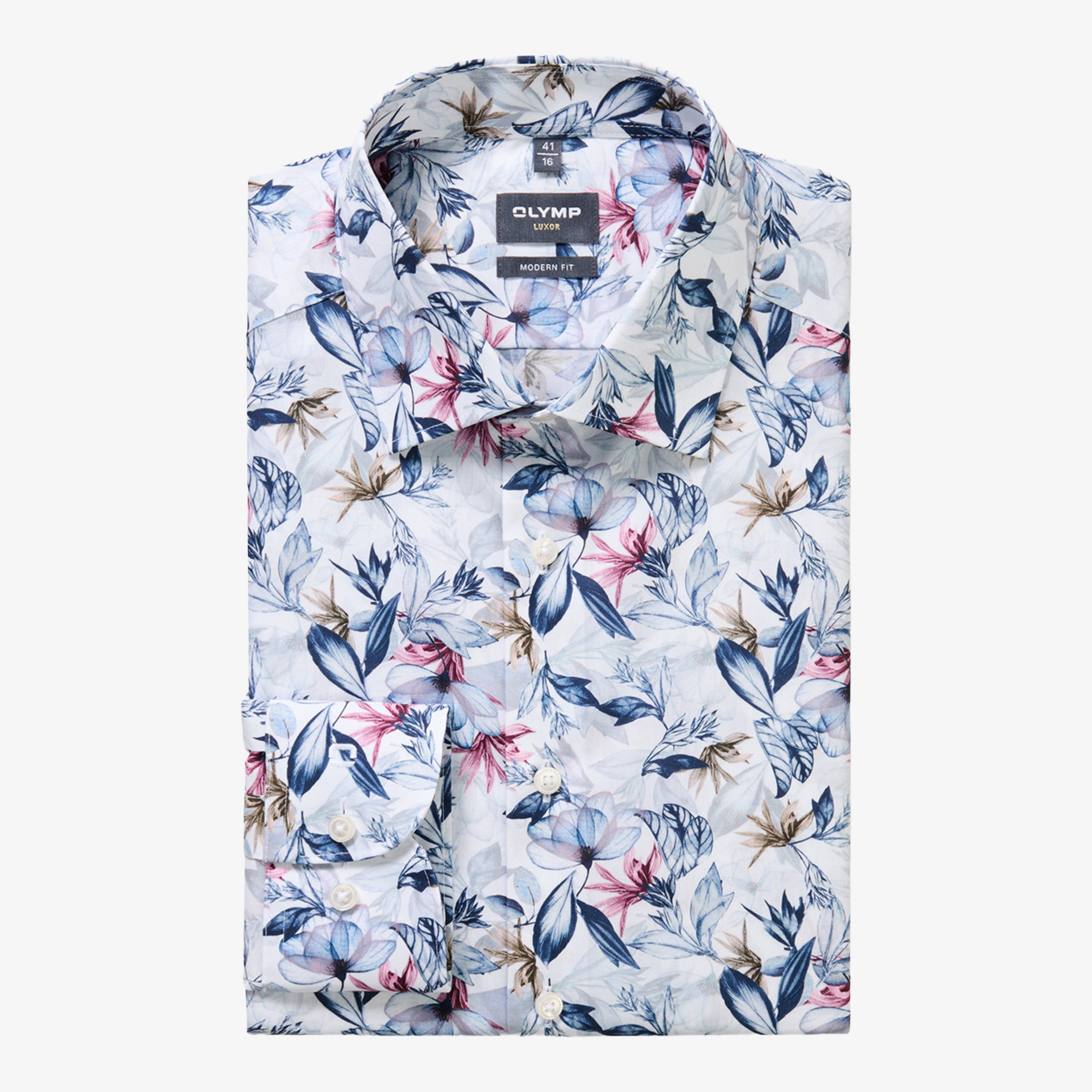 Olymp Luxor Modern Fit Floral Print Shirt - Blue