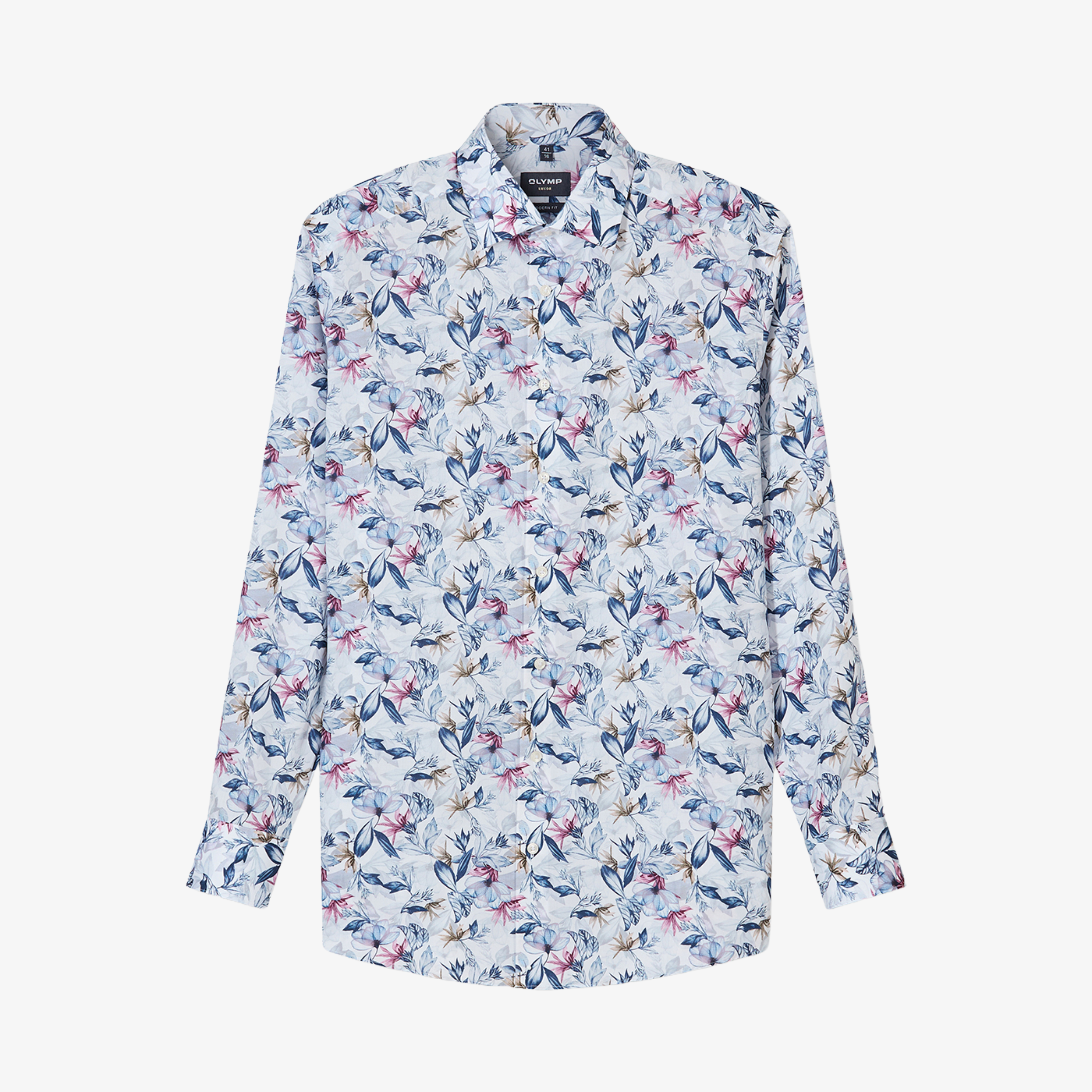Olymp Luxor Modern Fit Floral Print Shirt - Blue