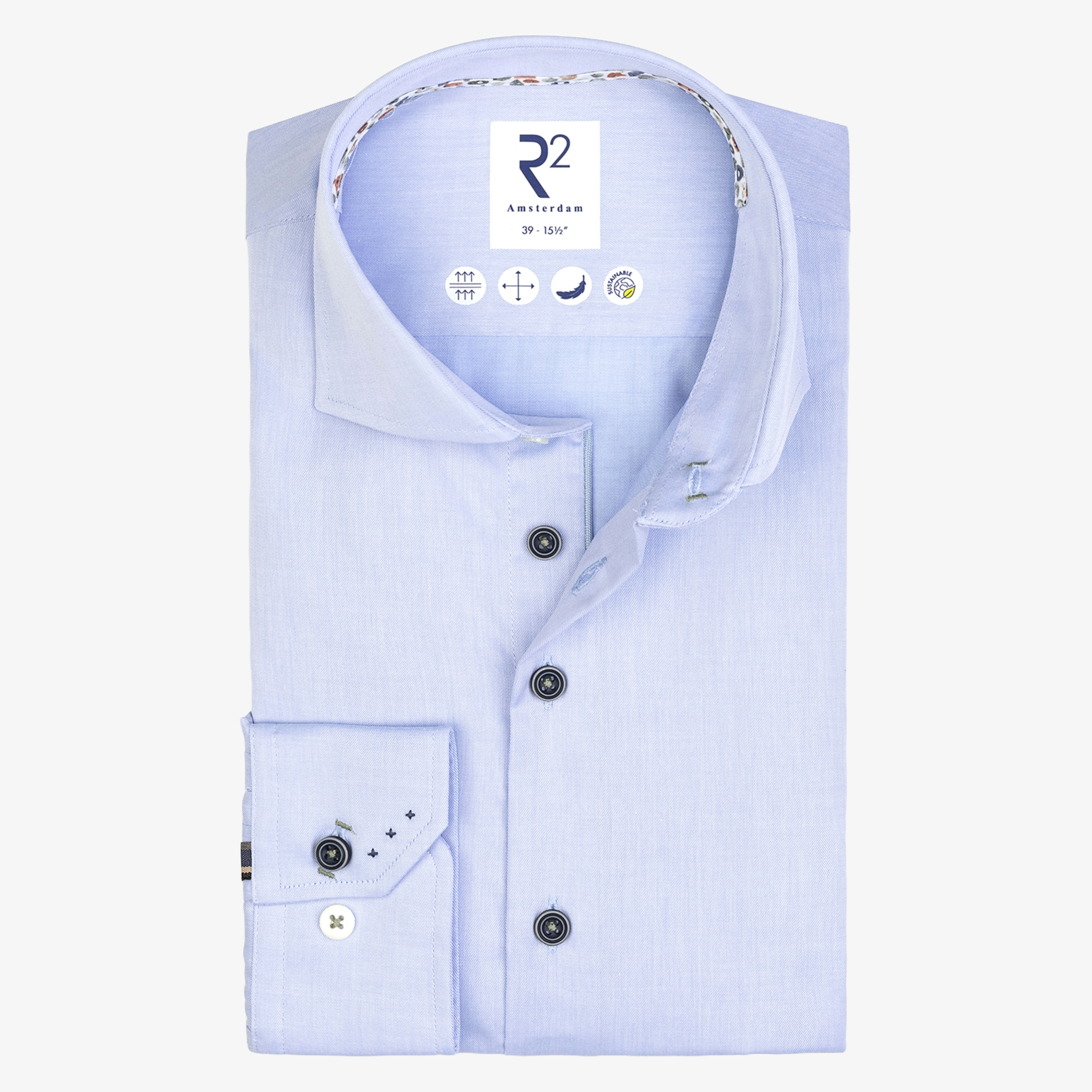 R2 Amsterdam Shirt With Contrast Buttons - Light Blue