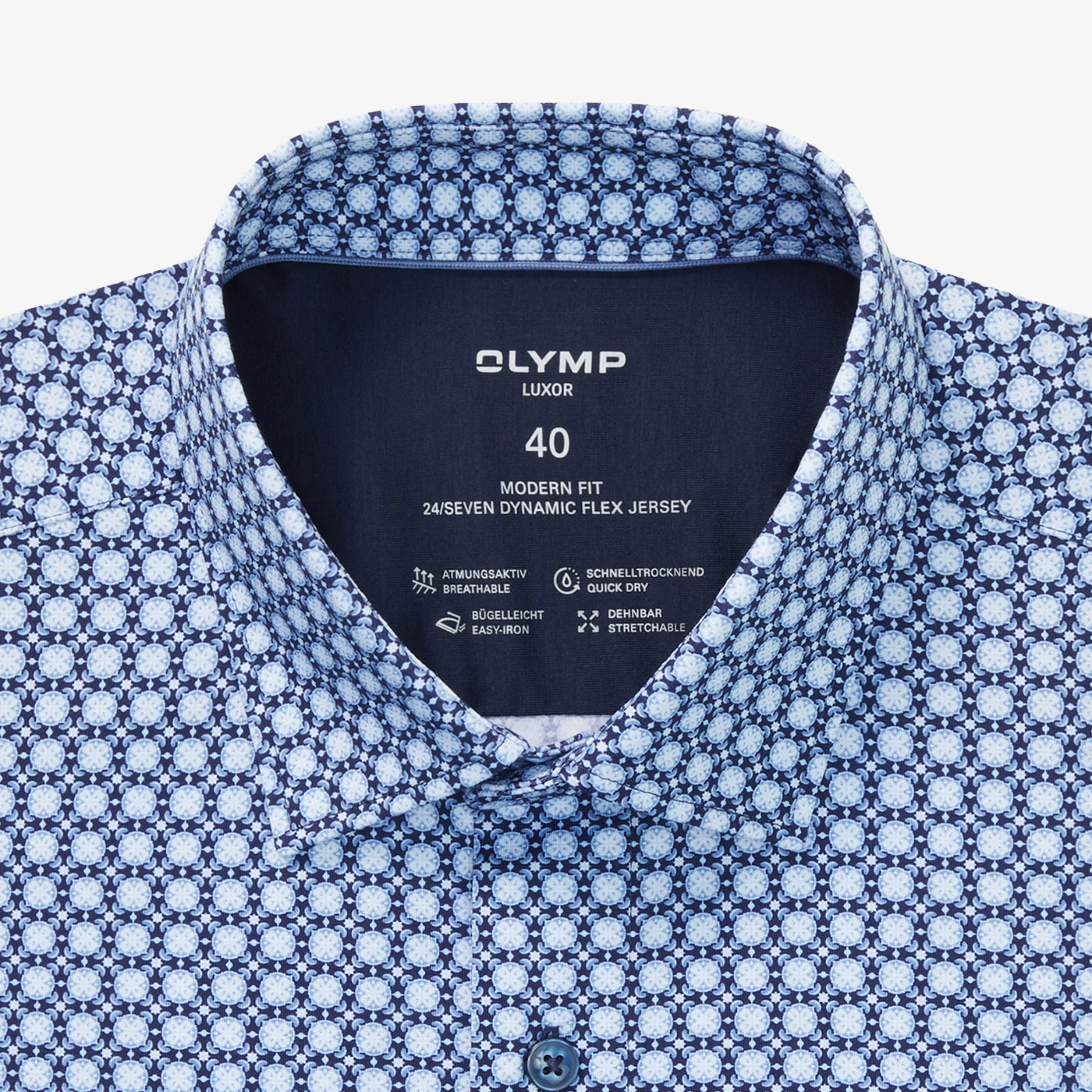 Olymp 24/7 Luxor Modern Fit Print Shirt - Navy