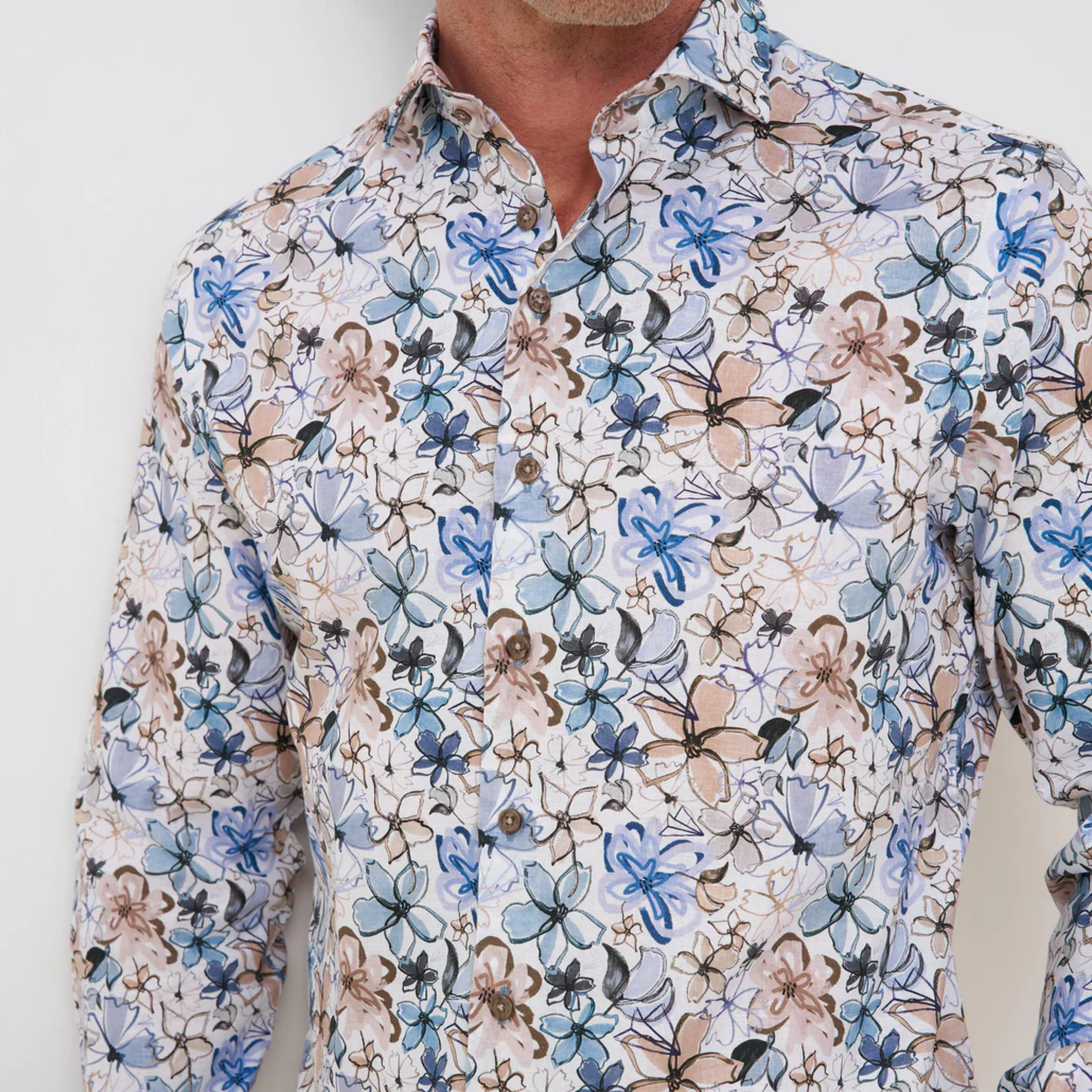R2 Amsterdam Linen Blend Floral Print Shirt - Beige