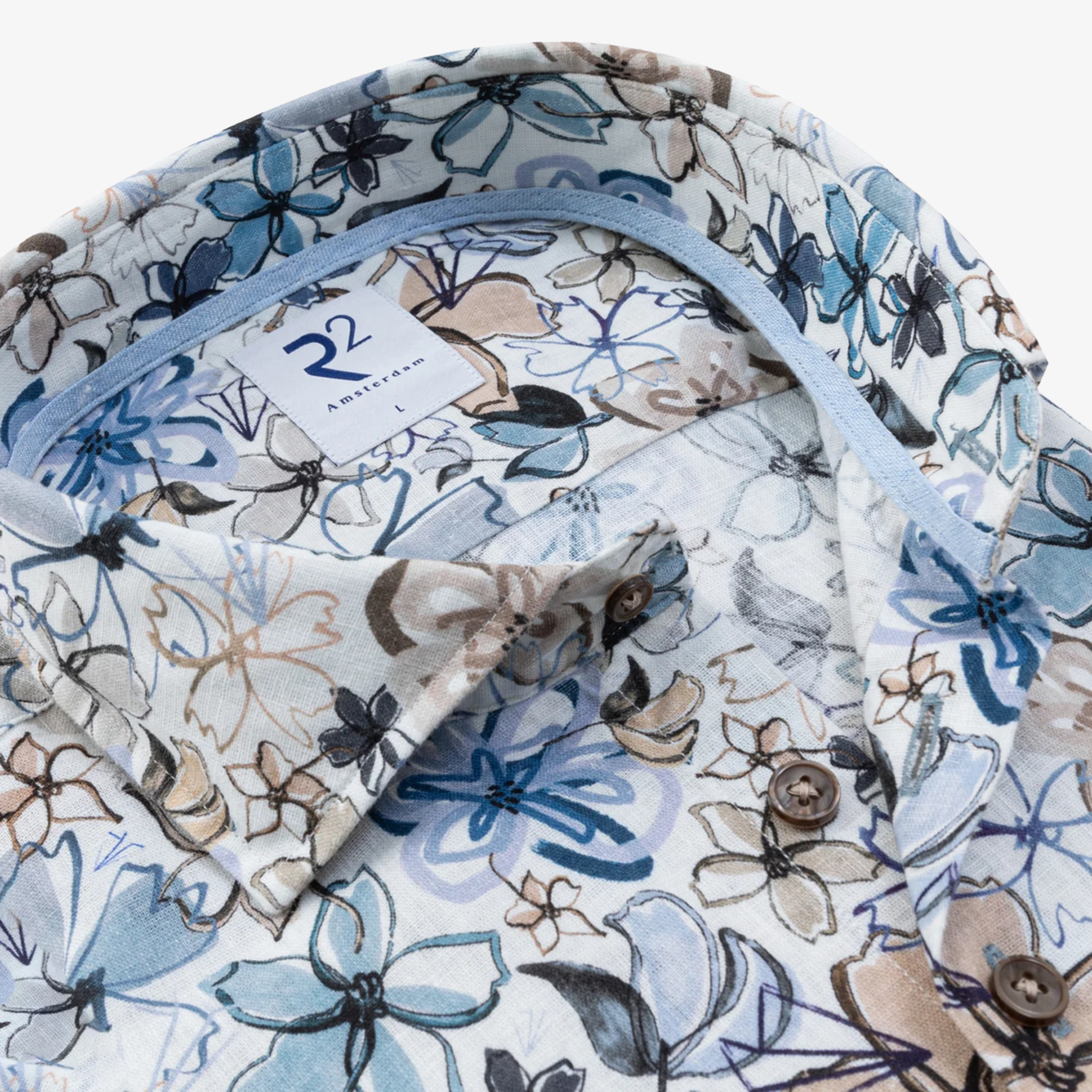 R2 Amsterdam Linen Blend Floral Print Shirt - Beige
