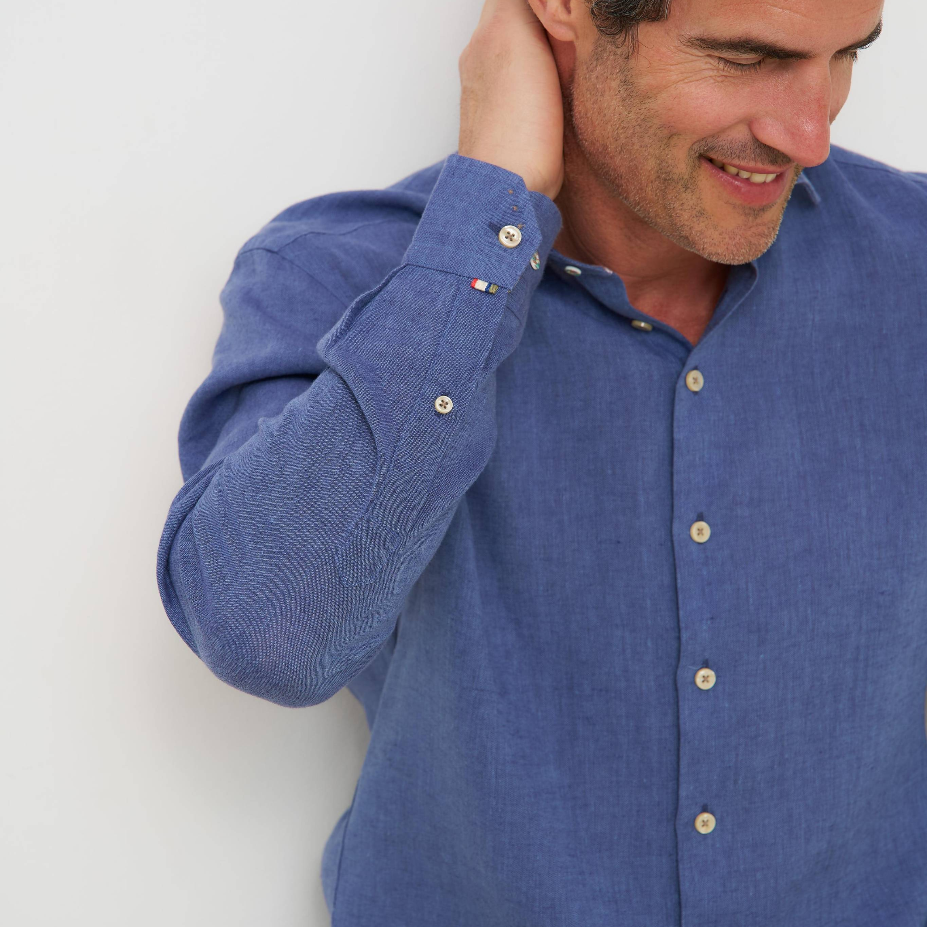 R2 Amsterdam Linen Blend Shirt - Denim Blue
