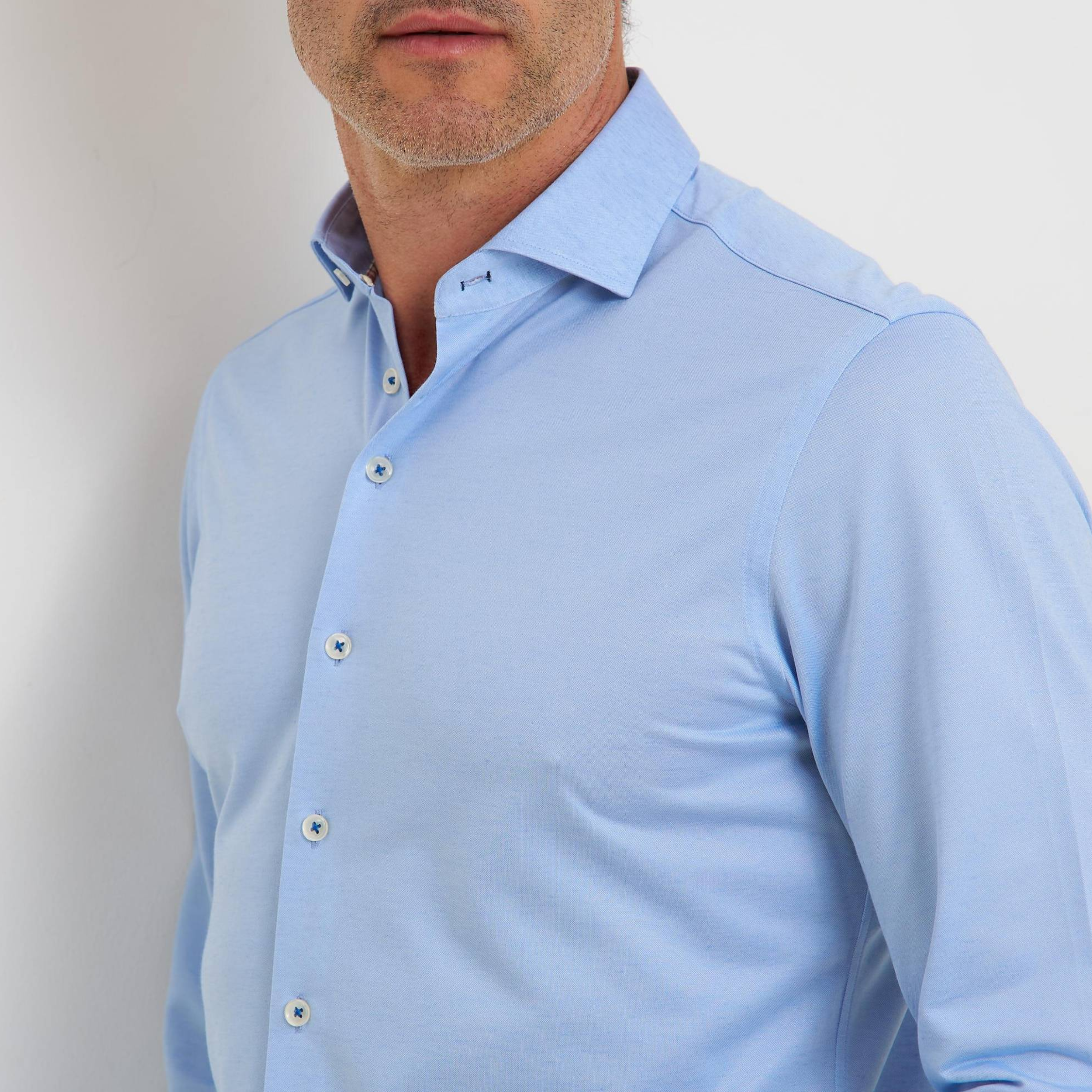 R2 Amsterdam Linen Blend Knitted Shirt - Light Blue