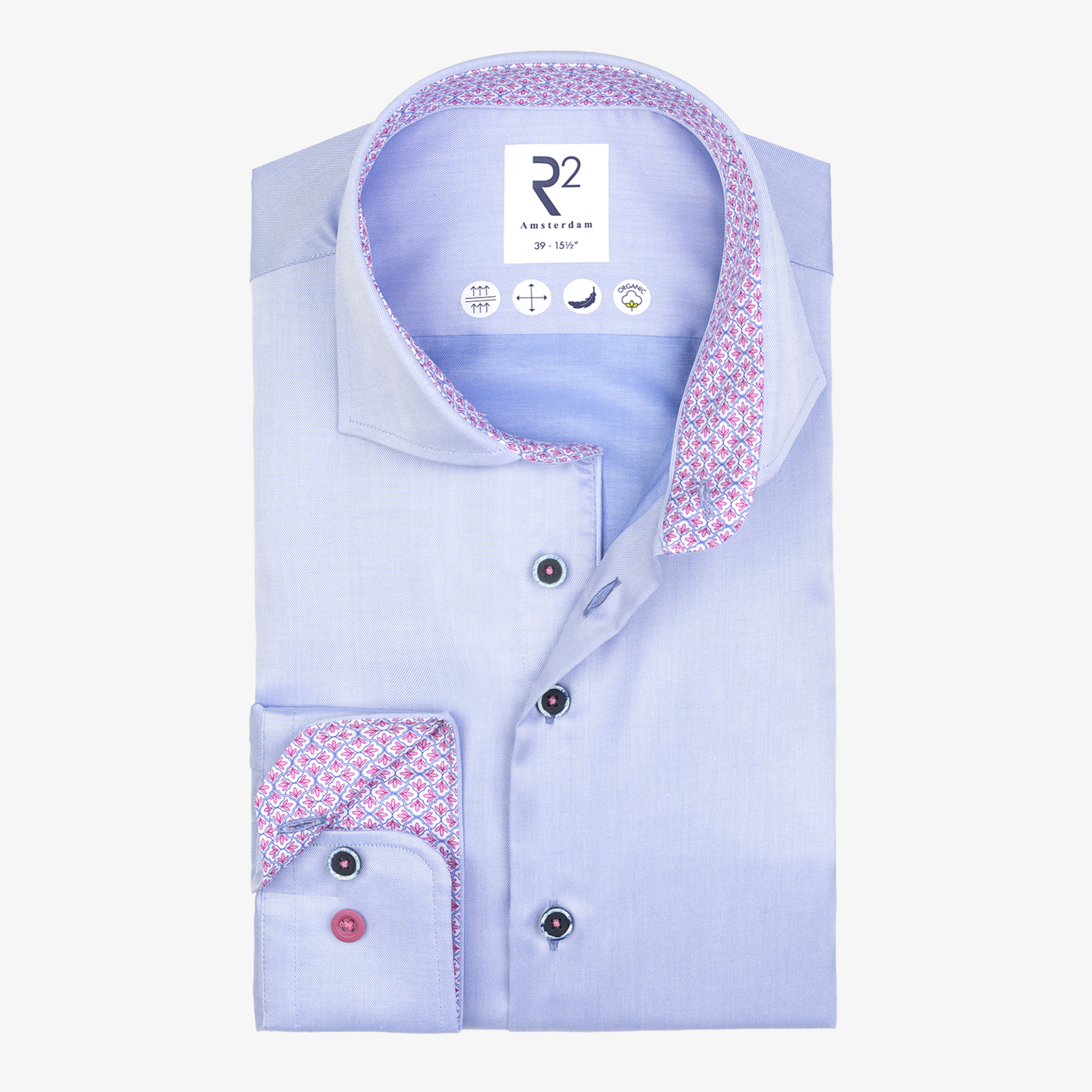 R2 Amsterdam Shirt With Contrast Buttons - Light Blue