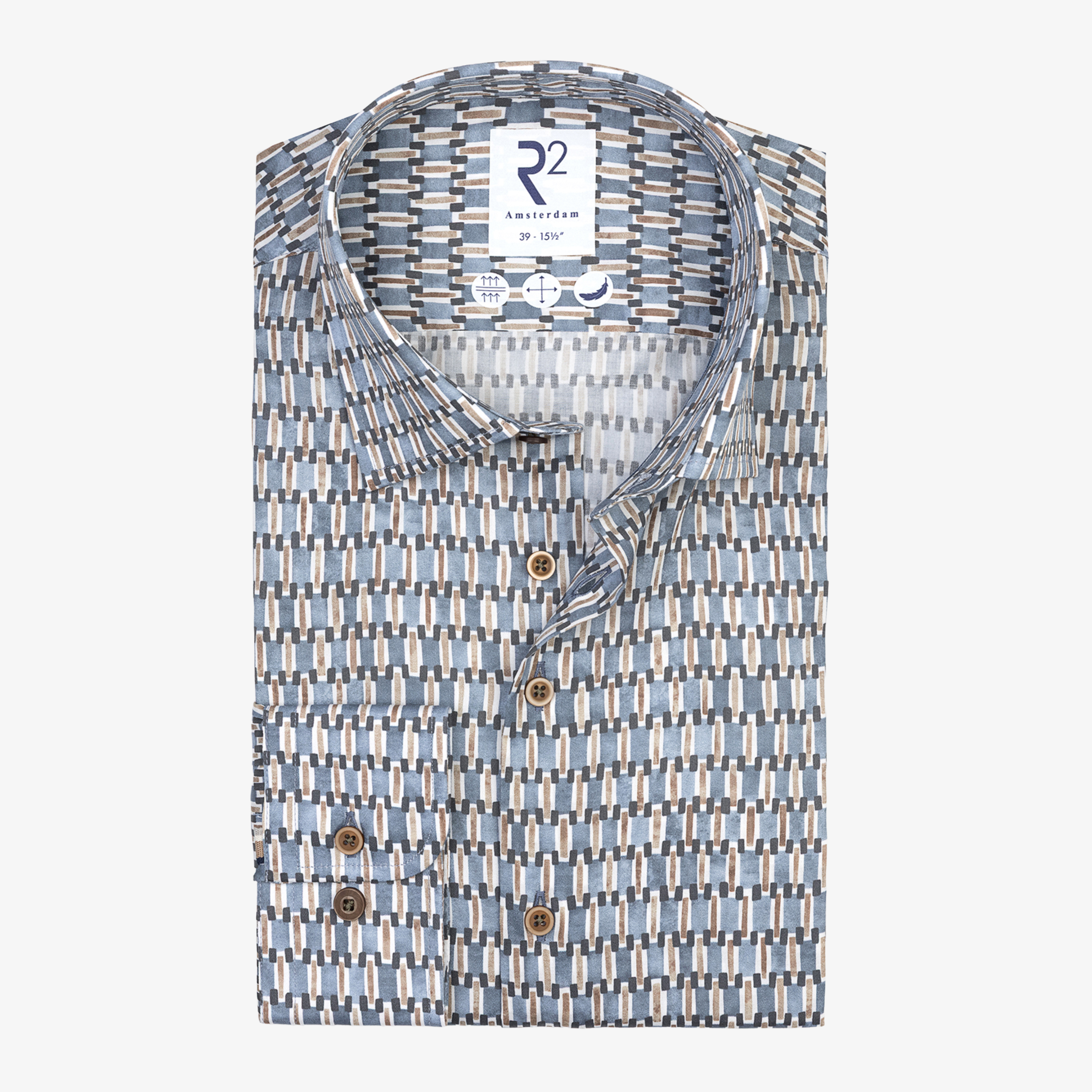 R2 Amsterdam Retro Print Cotton Shirt - Vintage Blue