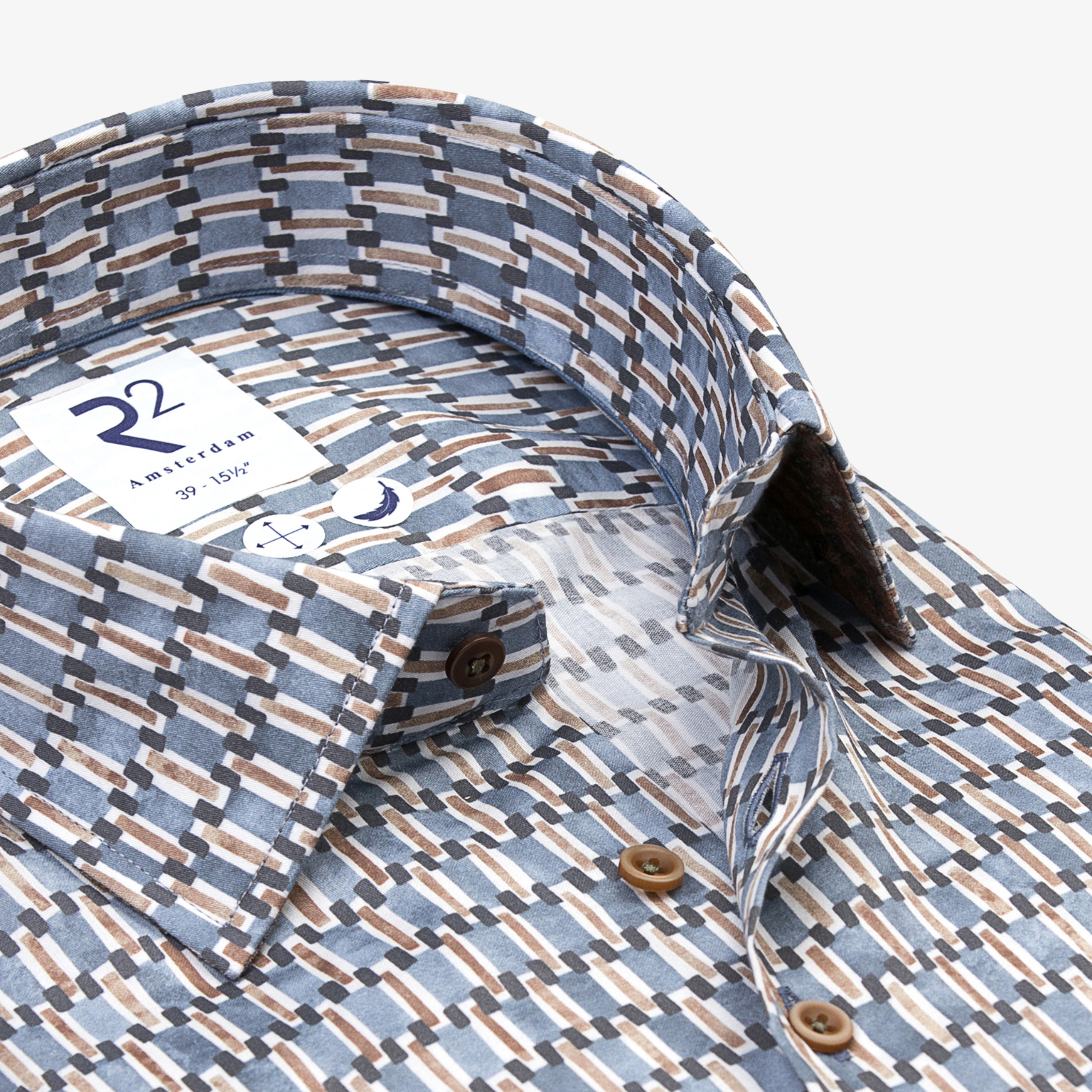 R2 Amsterdam Retro Print Cotton Shirt - Vintage Blue