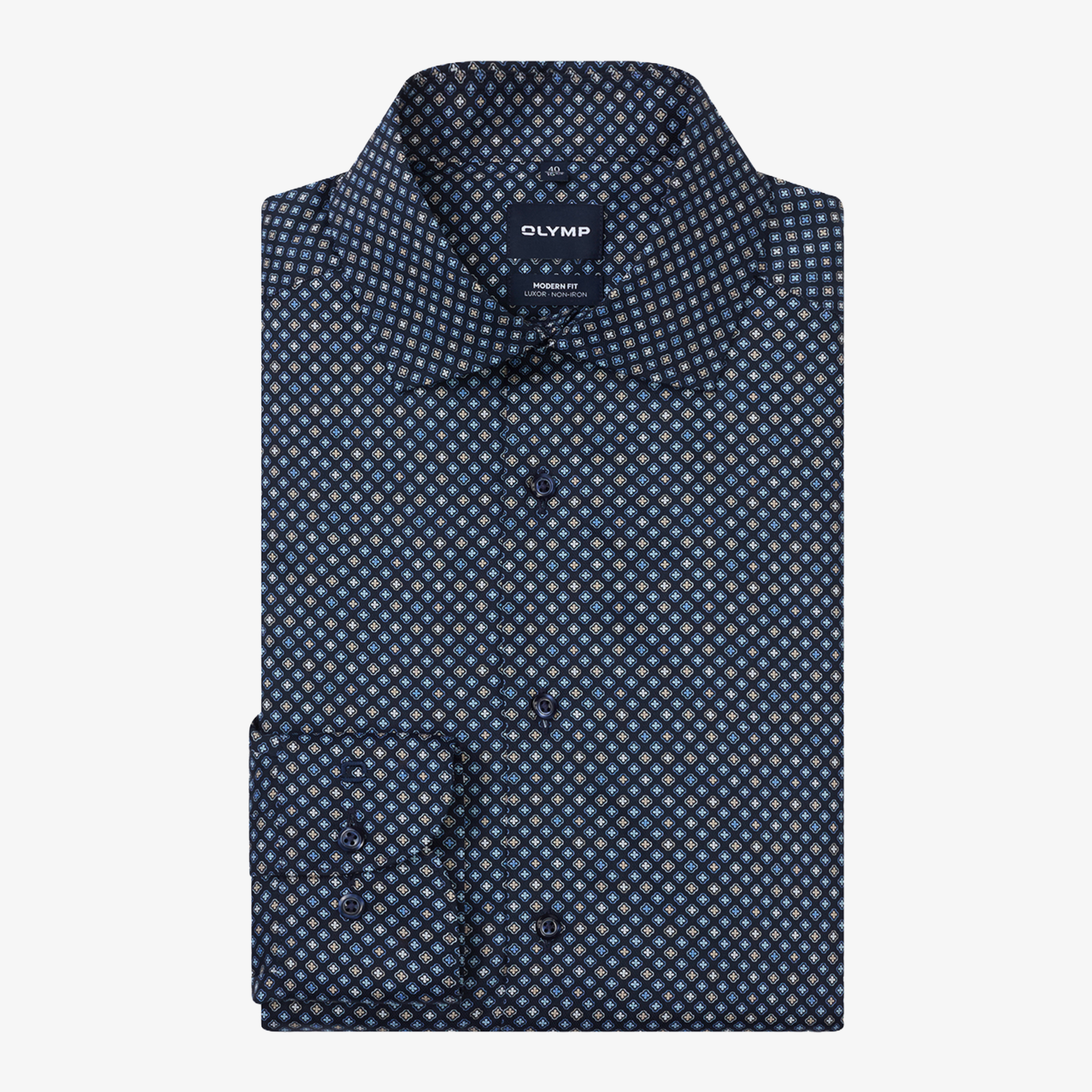 Olymp Luxor Modern Fit Printed Shirt - Navy
