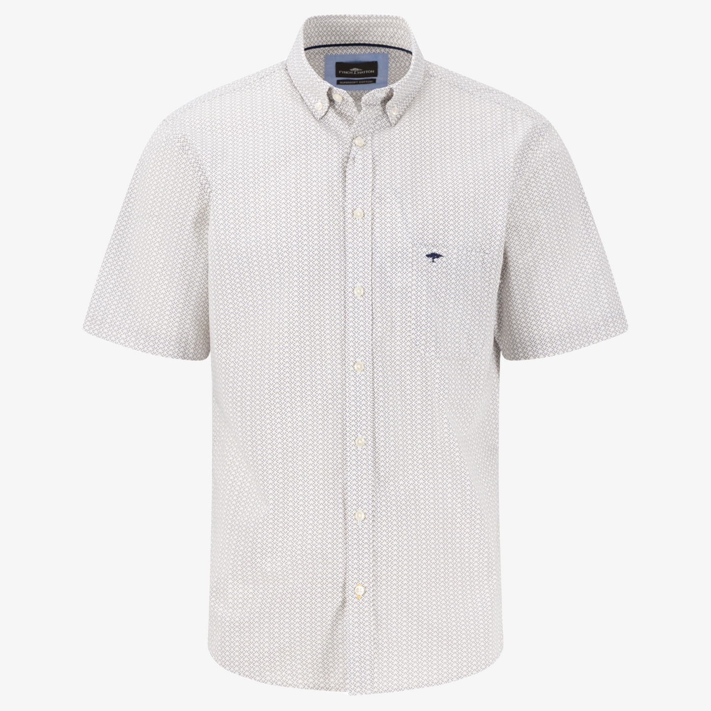 Fynch-Hatton Cotton Poplin Short Sleeve Patterned Shirt - Vivid Yellow