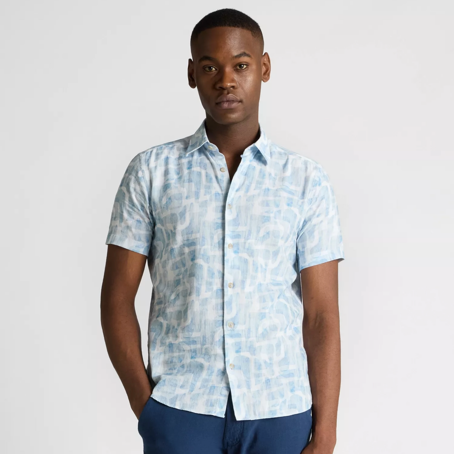 Remus Slim Fit Printed Short Sleeve Shirt - Light Blue