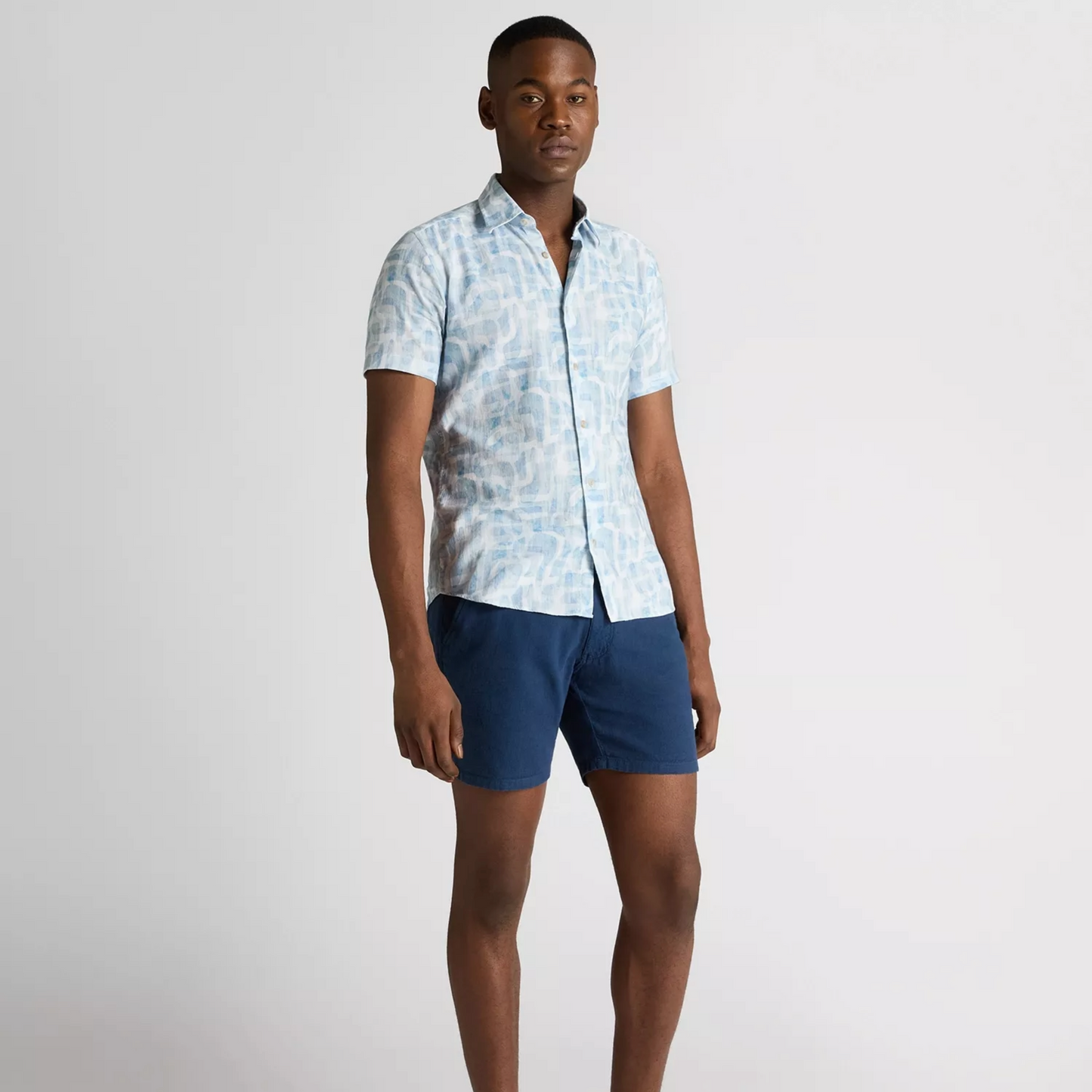 Remus Slim Fit Printed Short Sleeve Shirt - Light Blue