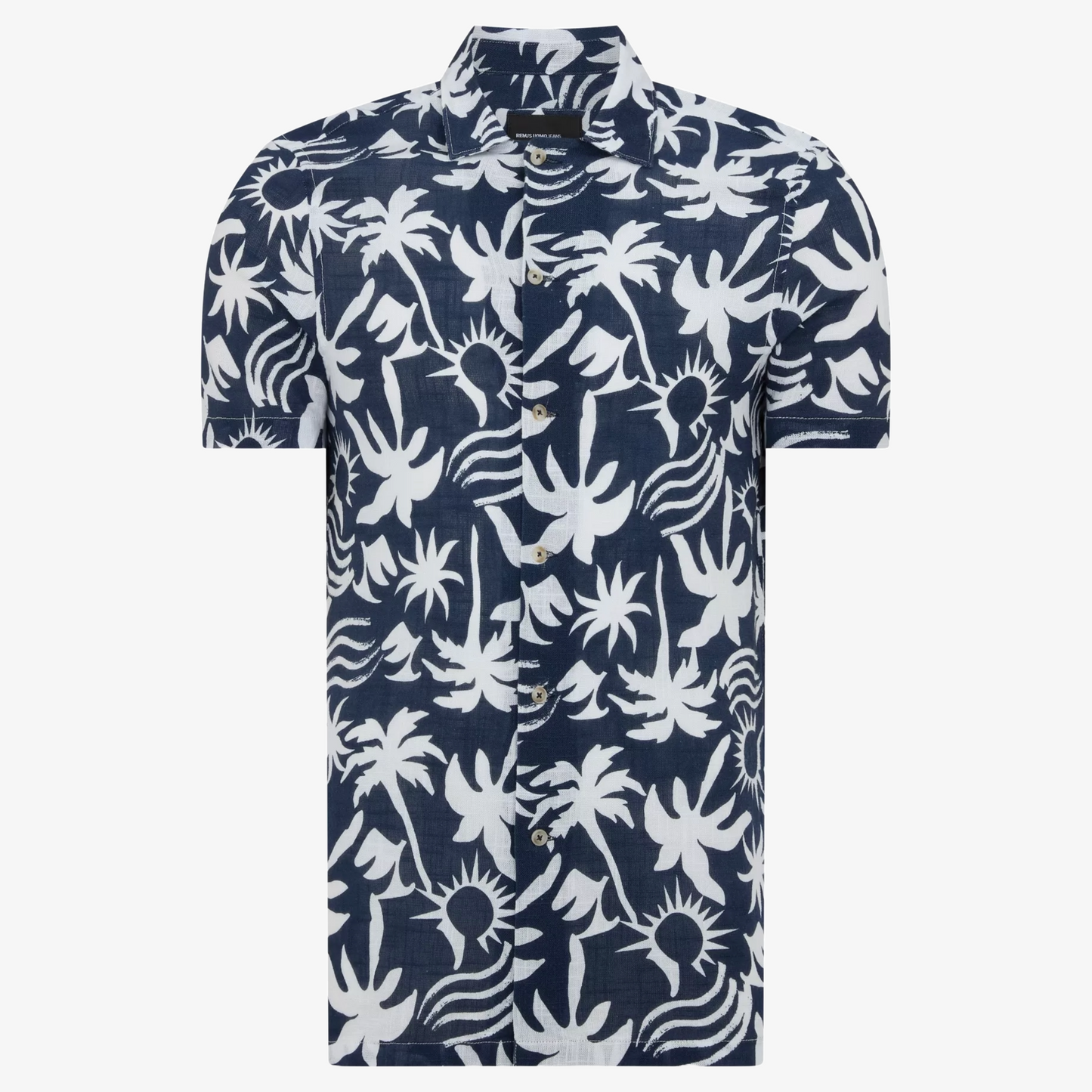 Remus Tapered Fit Floral Print Cotton Shirt - Navy