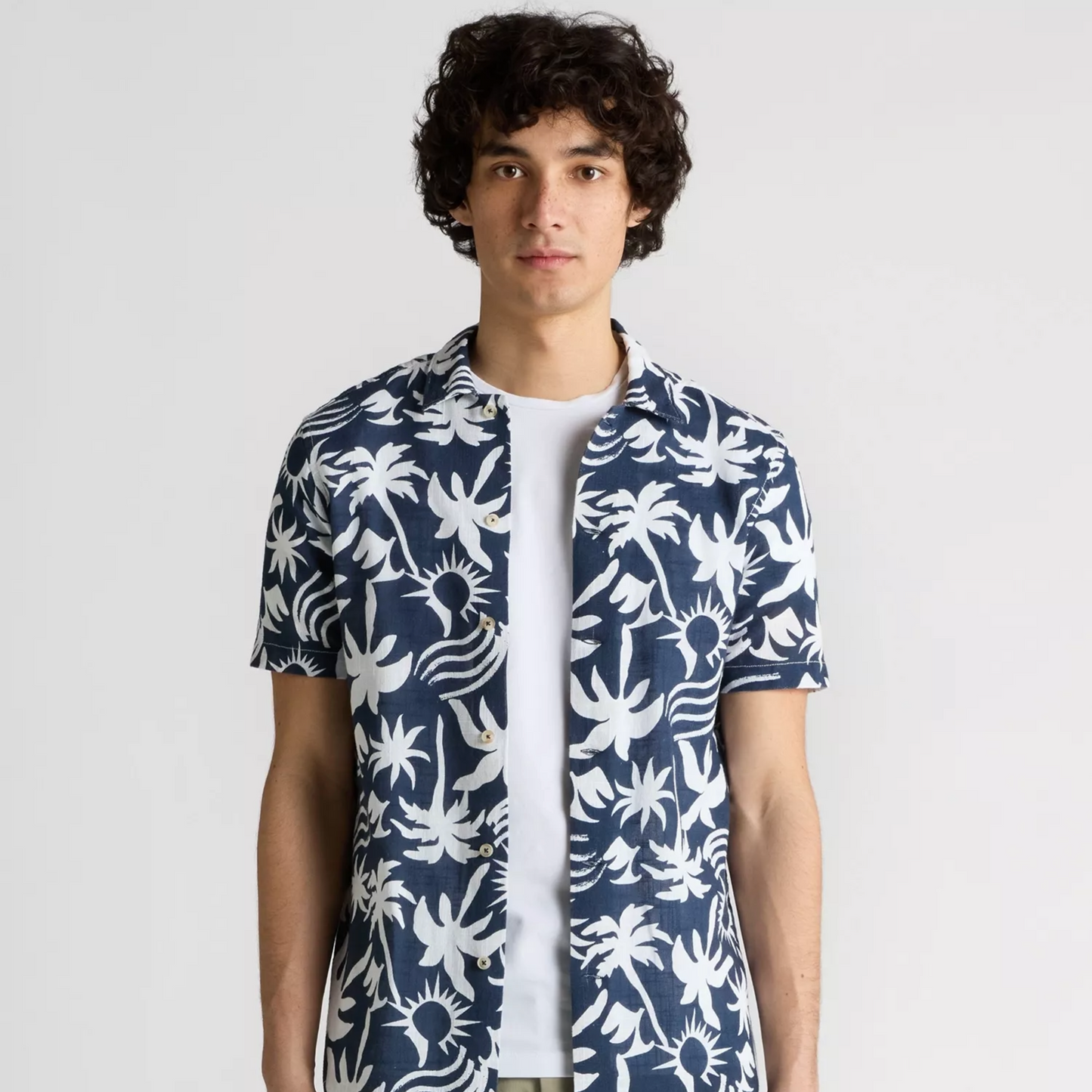 Remus Tapered Fit Floral Print Cotton Shirt - Navy