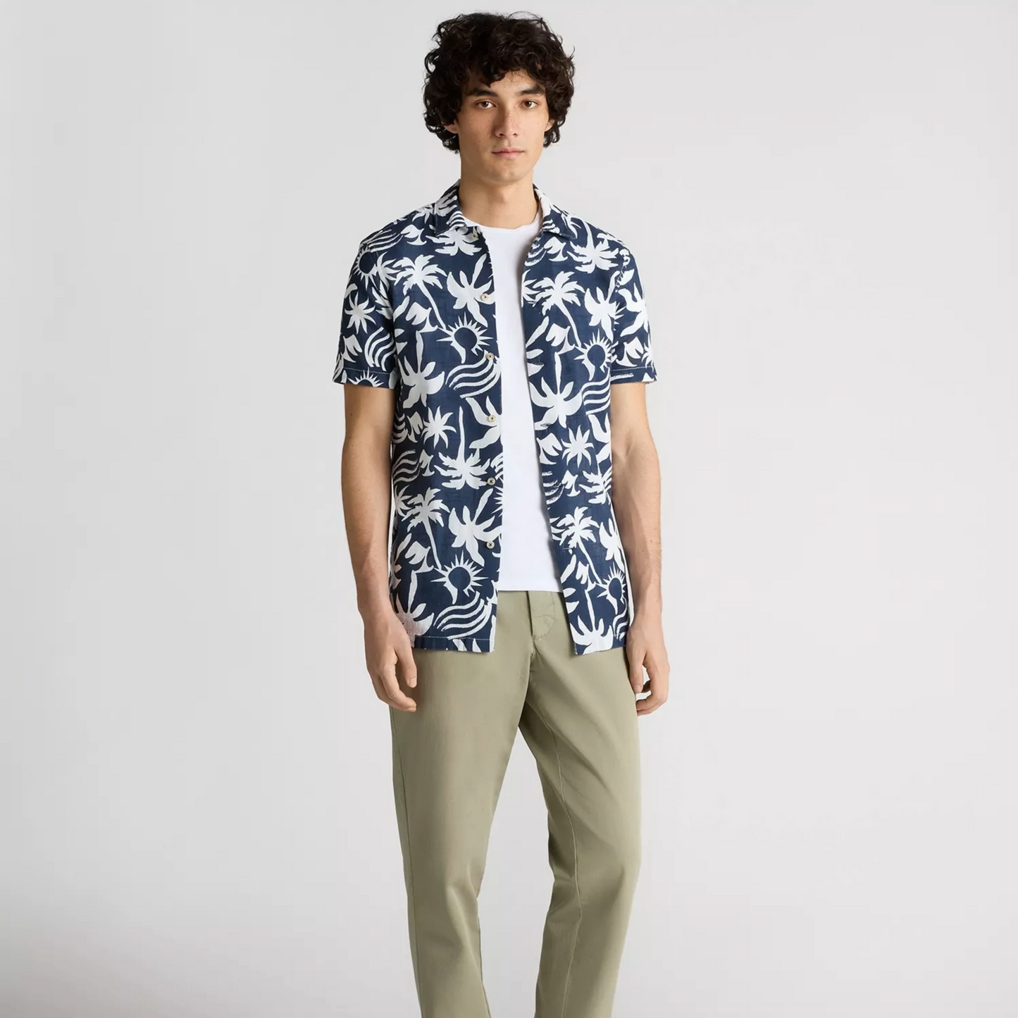 Remus Tapered Fit Floral Print Cotton Shirt - Navy