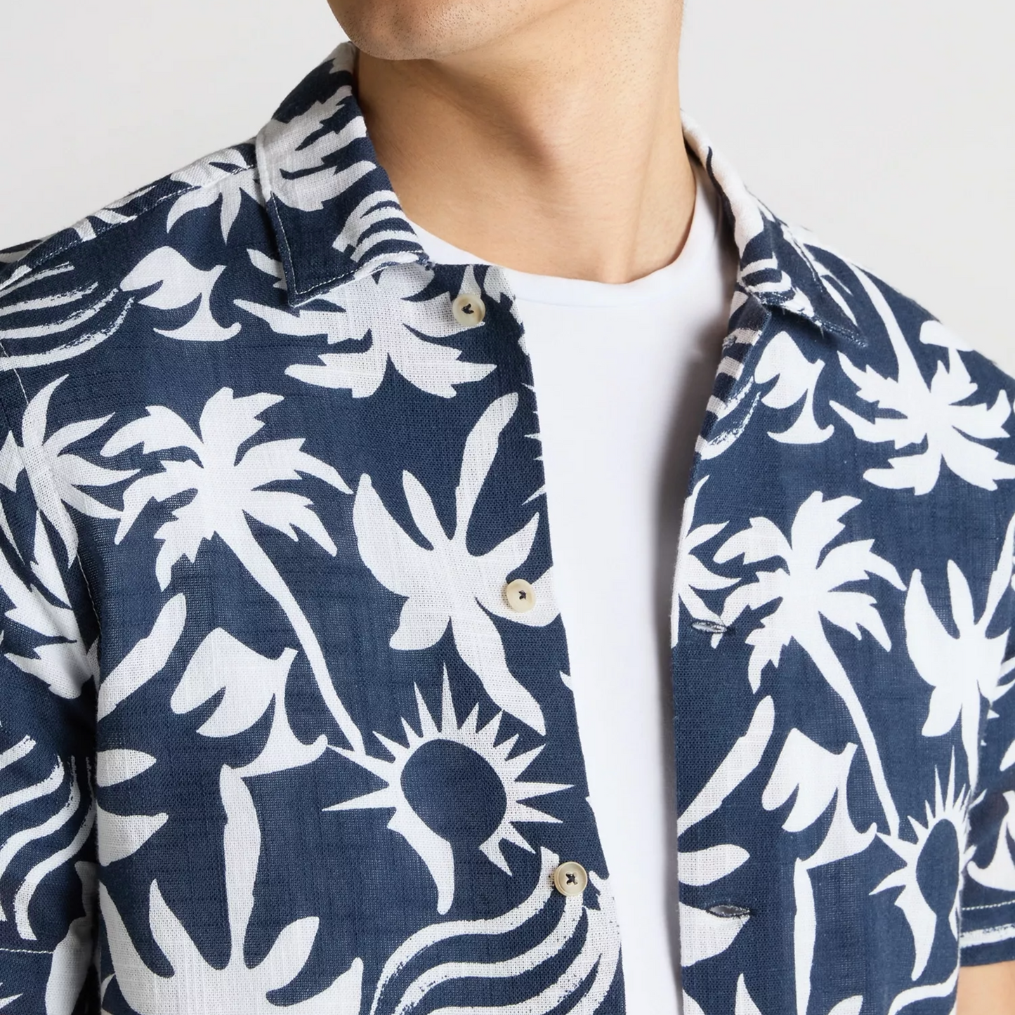 Remus Tapered Fit Floral Print Cotton Shirt - Navy