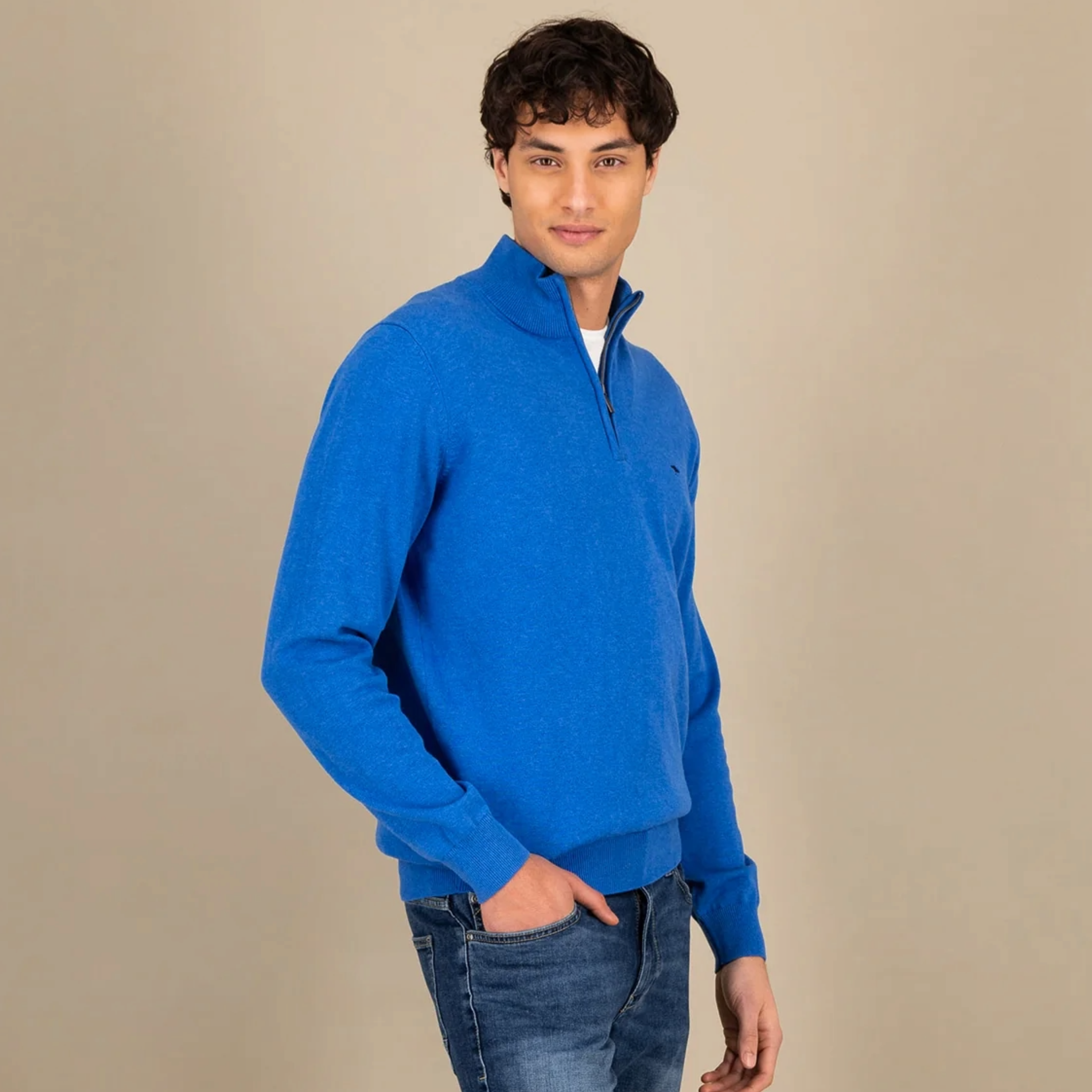 Fynch-Hatton Half Zip Jumper - Strong Blue