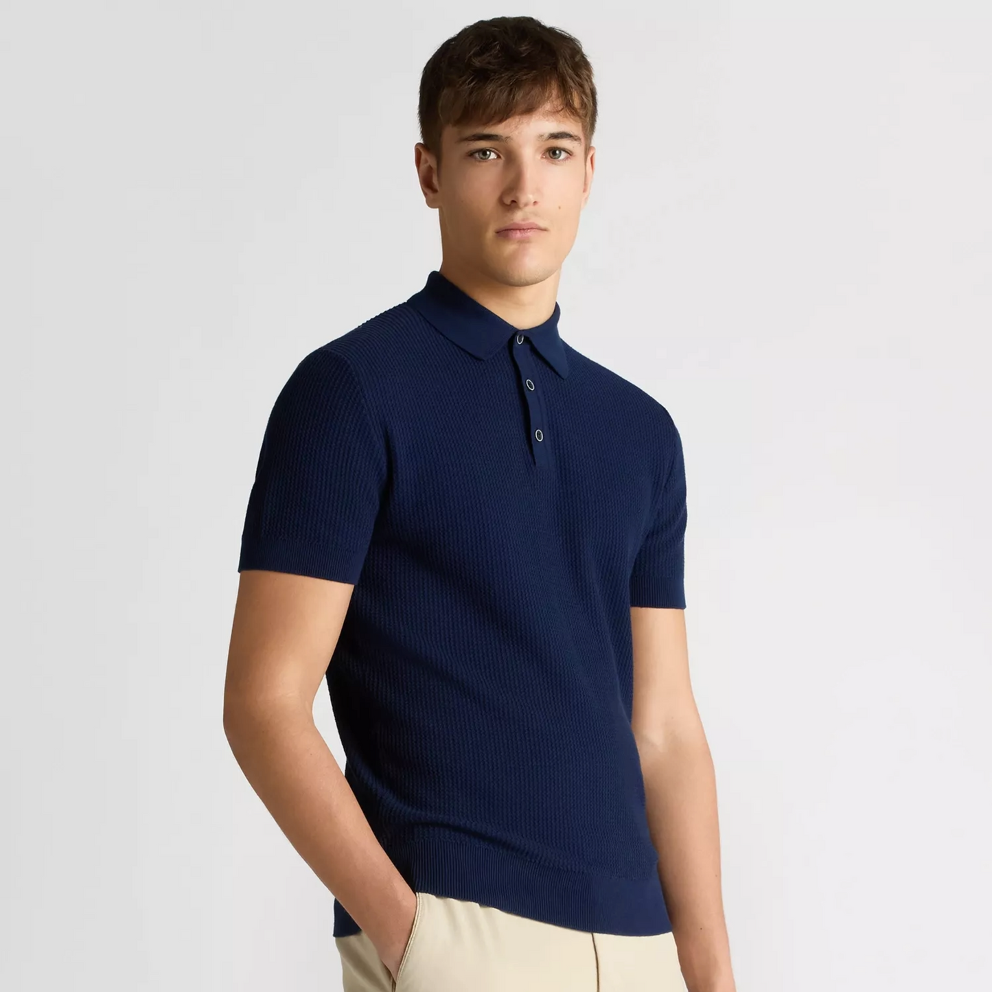 Remus Slim Fit Cotton Interest Fabric Polo Shirt - Dark Blue