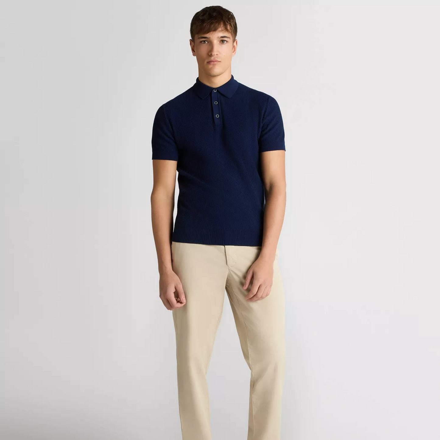 Remus Slim Fit Cotton Interest Fabric Polo Shirt - Dark Blue