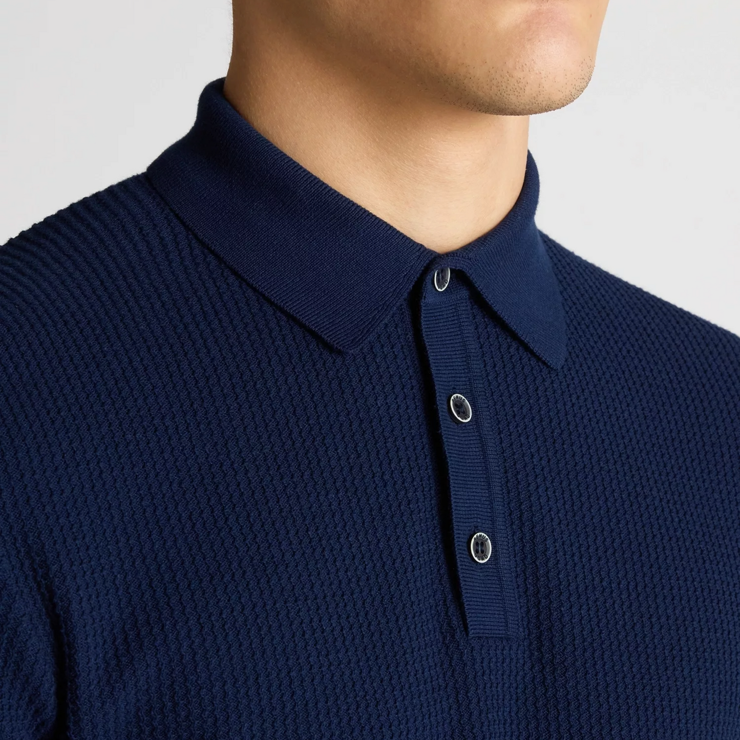 Remus Slim Fit Cotton Interest Fabric Polo Shirt - Dark Blue