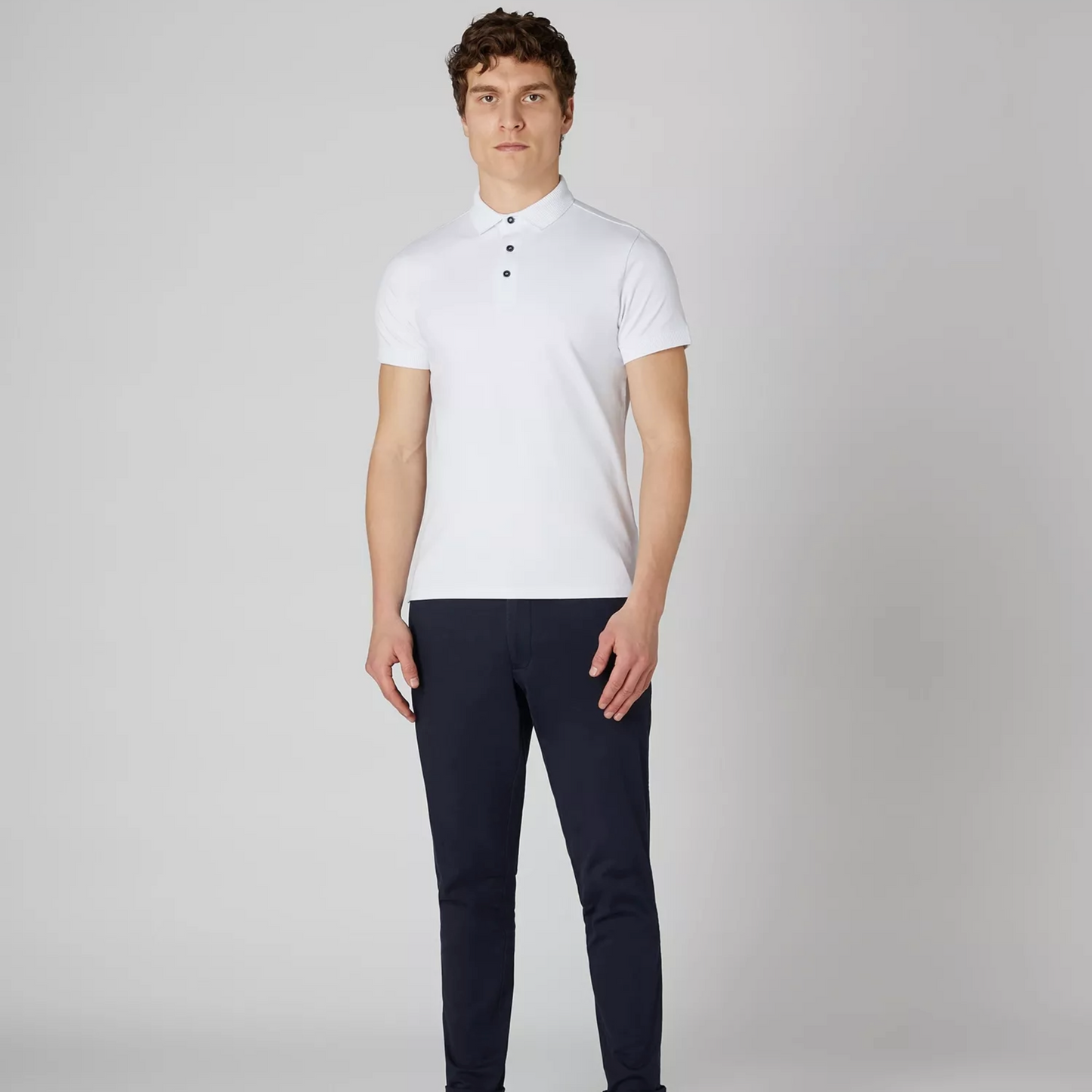 Remus Tapered Fit Cotton-Stretch Polo Shirt - White