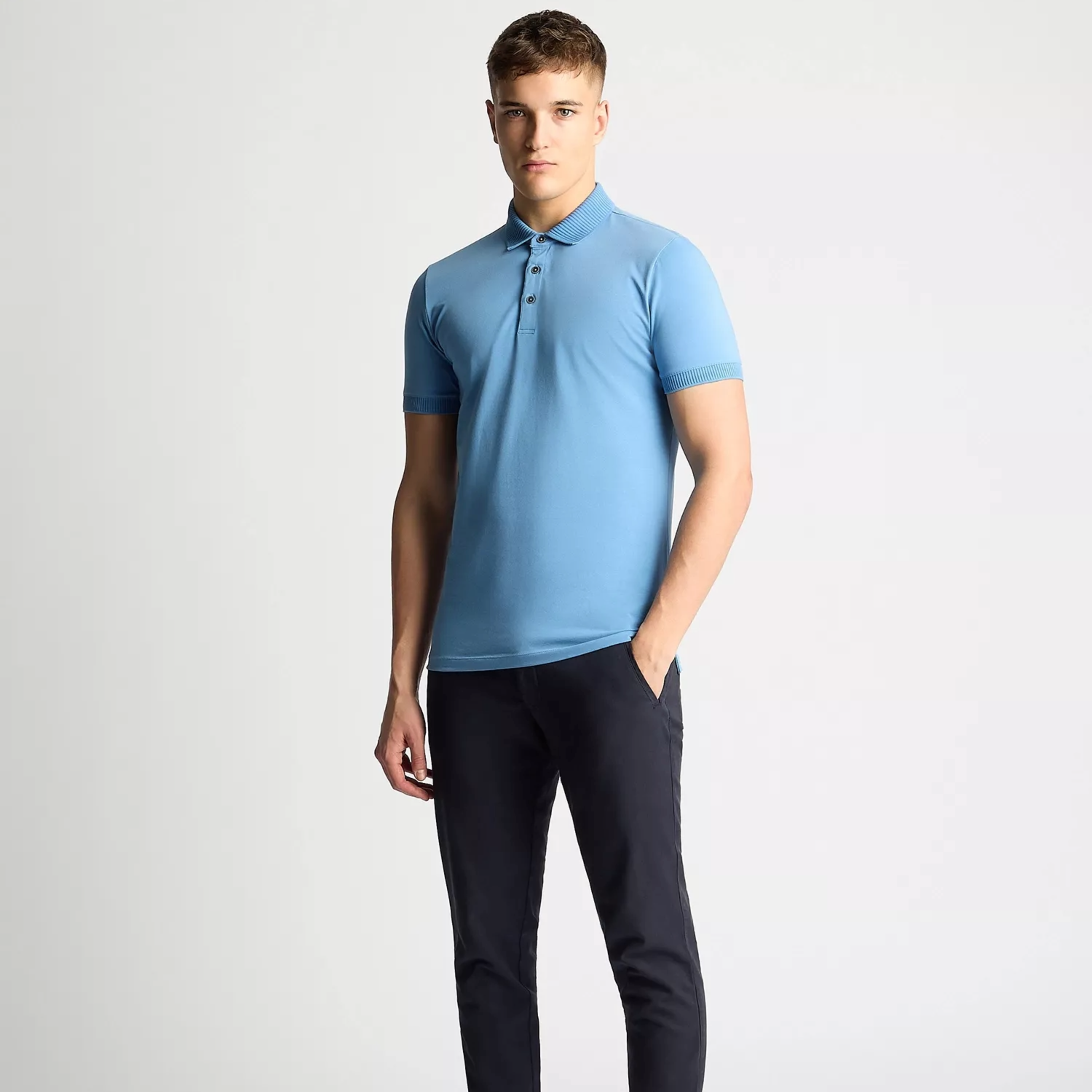 Remus Tapered Fit Cotton-Stretch Polo Shirt - Sky Blue