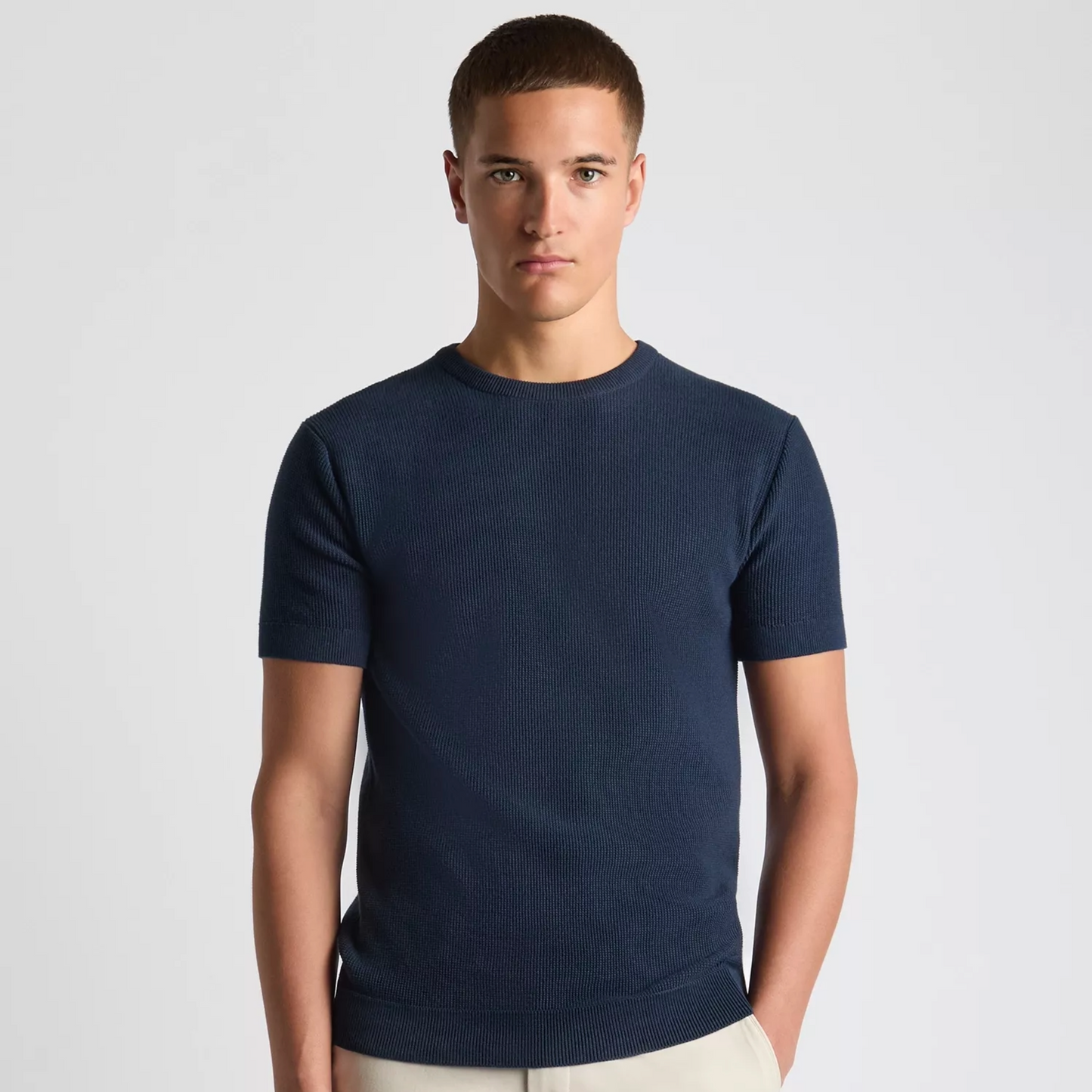 Remus Slim Fit Wafffle Knitted Tee - Navy