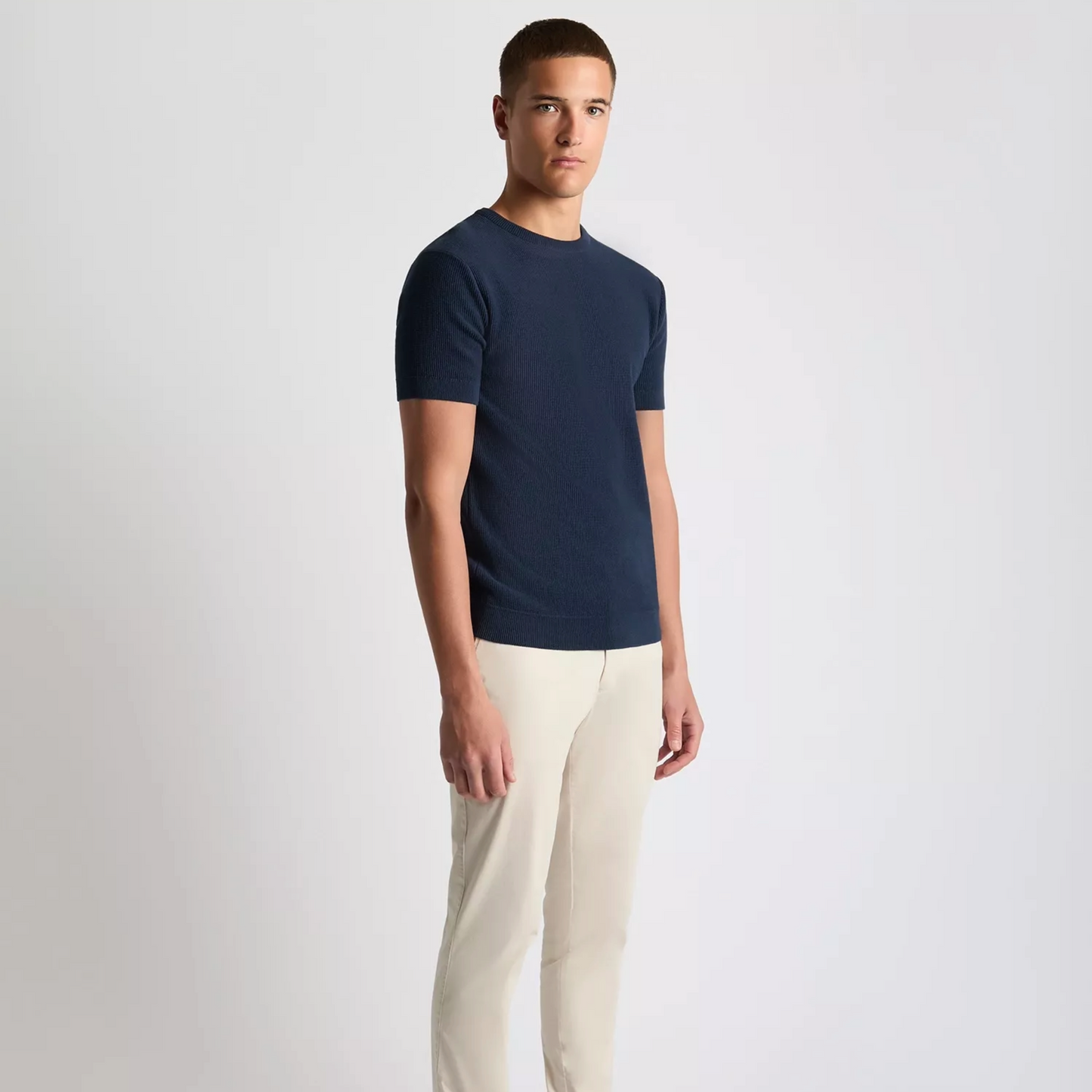 Remus Slim Fit Wafffle Knitted Tee - Navy