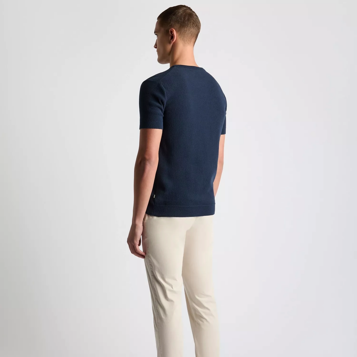 Remus Slim Fit Wafffle Knitted Tee - Navy