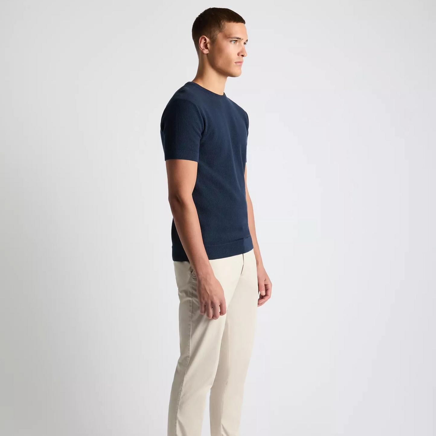 Remus Slim Fit Wafffle Knitted Tee - Navy