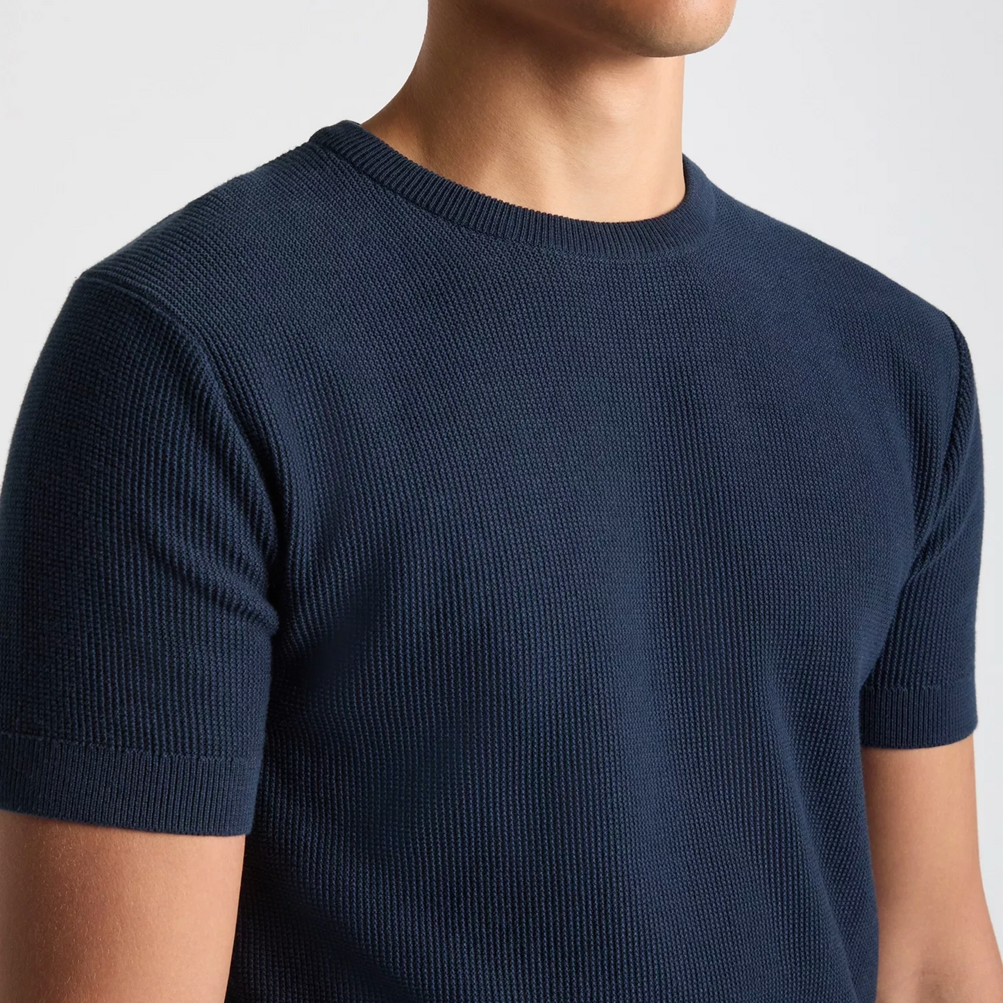 Remus Slim Fit Wafffle Knitted Tee - Navy