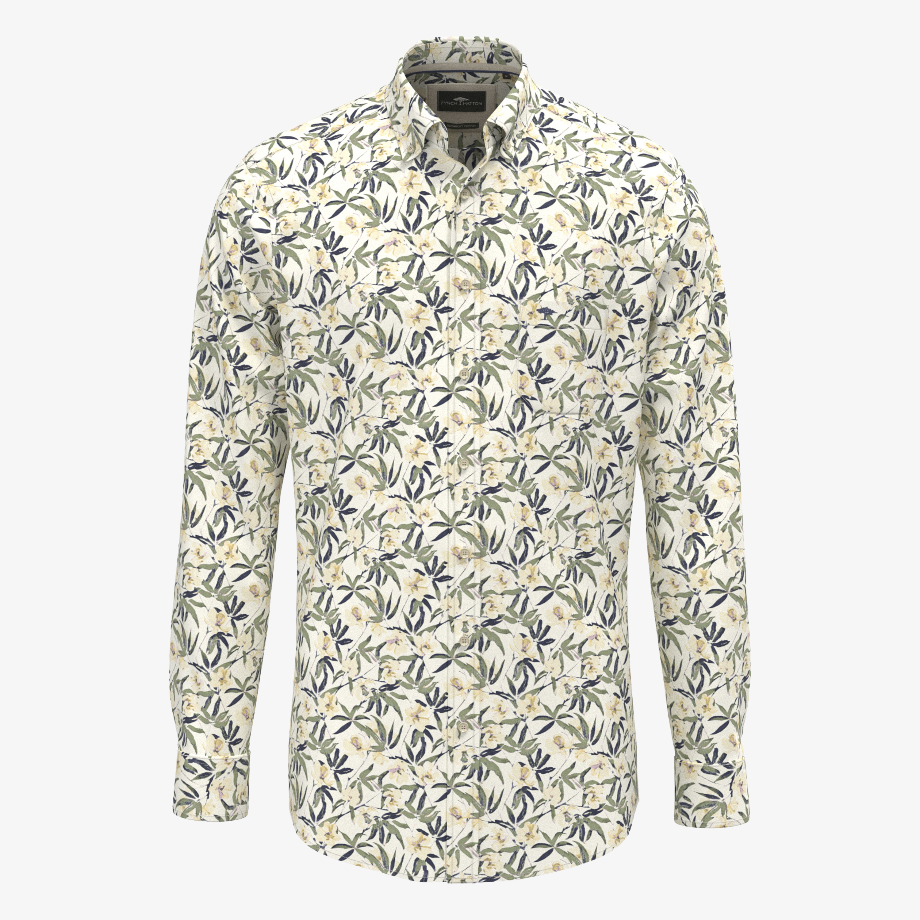 Fynch-Hatton Flower Print Shirt - Pale Yellow