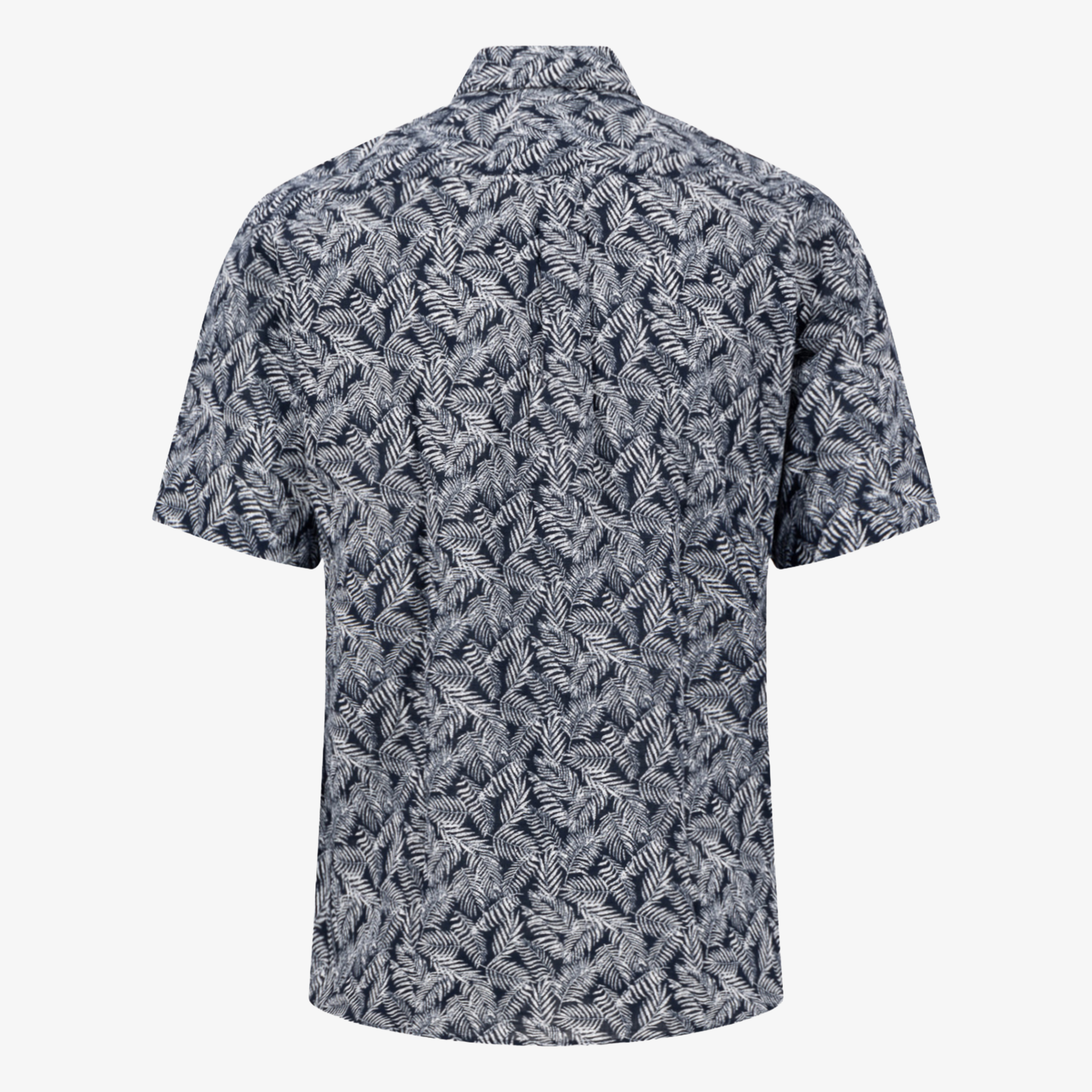 Fynch-Hatton Short Sleeve Slub Print Shirt - Navy
