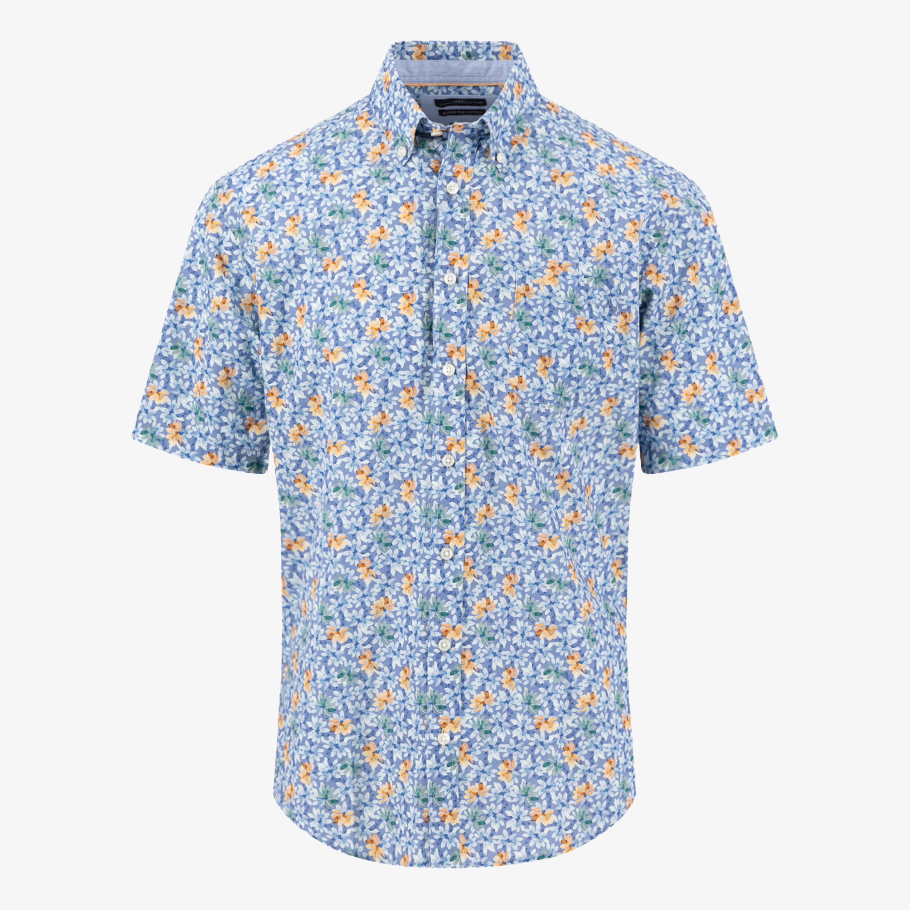Fynch-Hatton Short Sleeve Summer Flower Print Shirt - Tangerine
