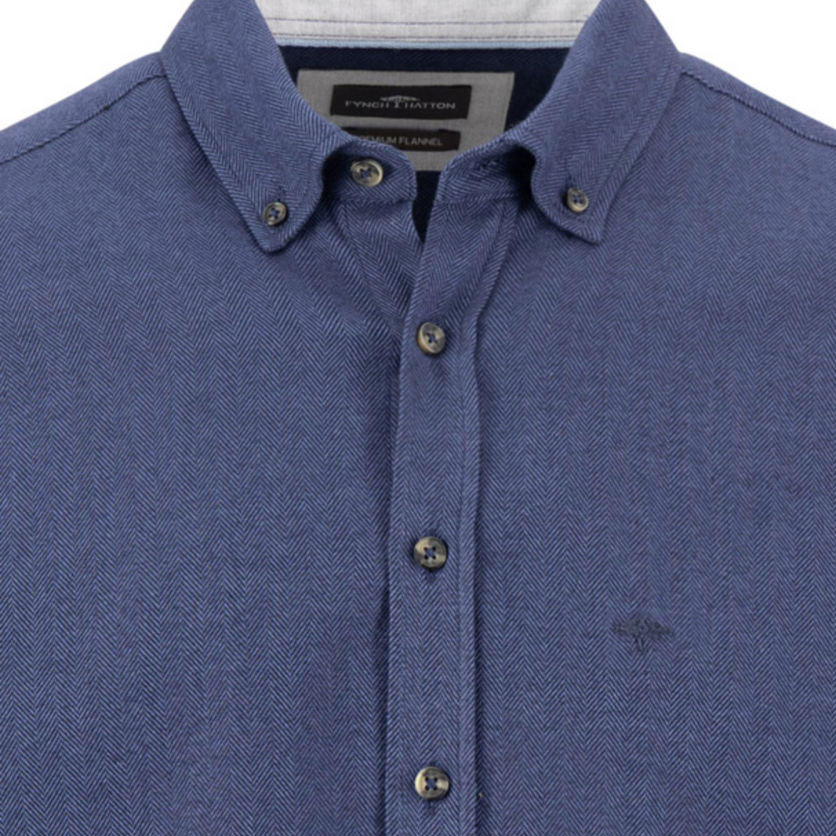 Fynch-Hatton Cotton Herringbone Shirt - Navy