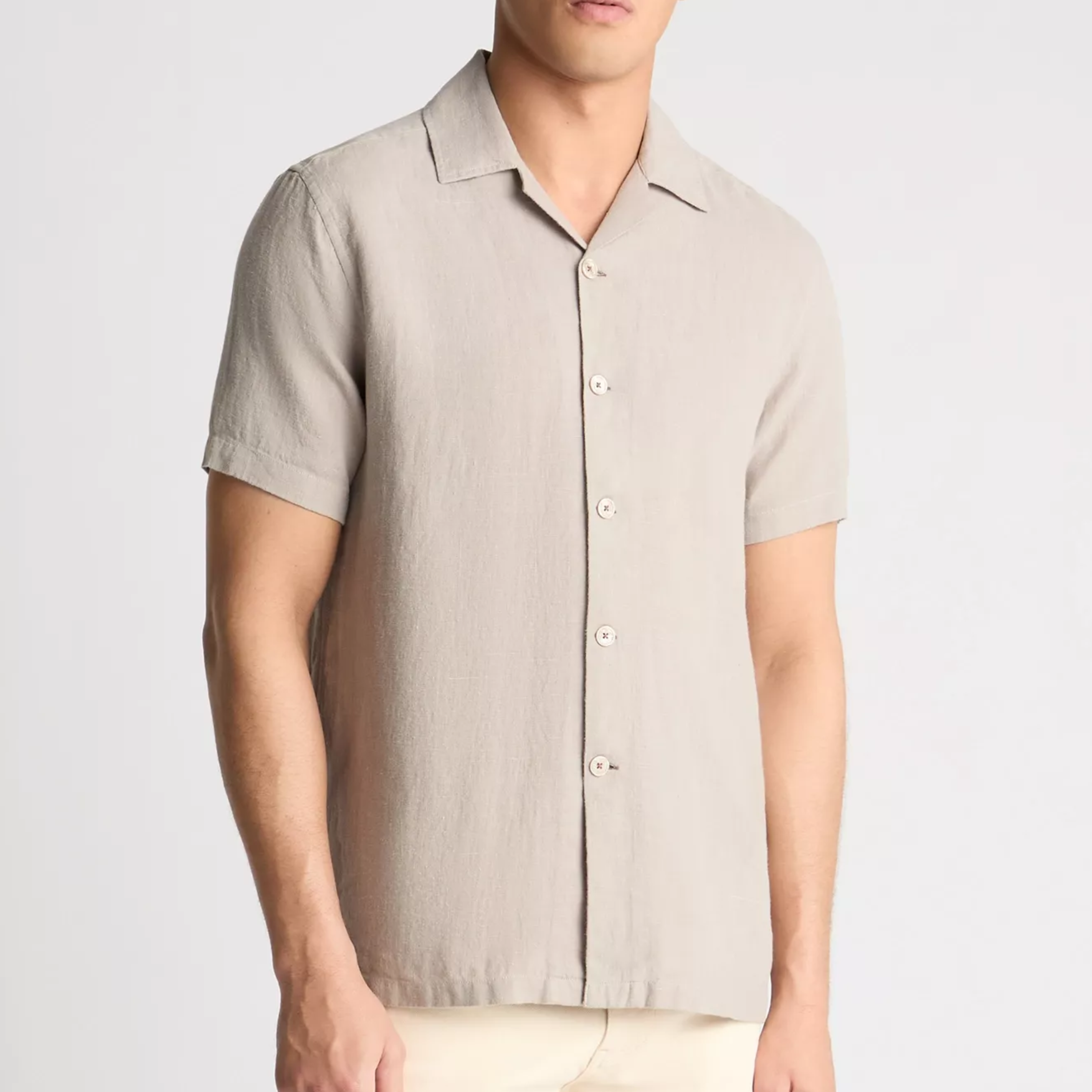Remus Tapered Fit Short Sleeve Linen Shirt - Light Grey