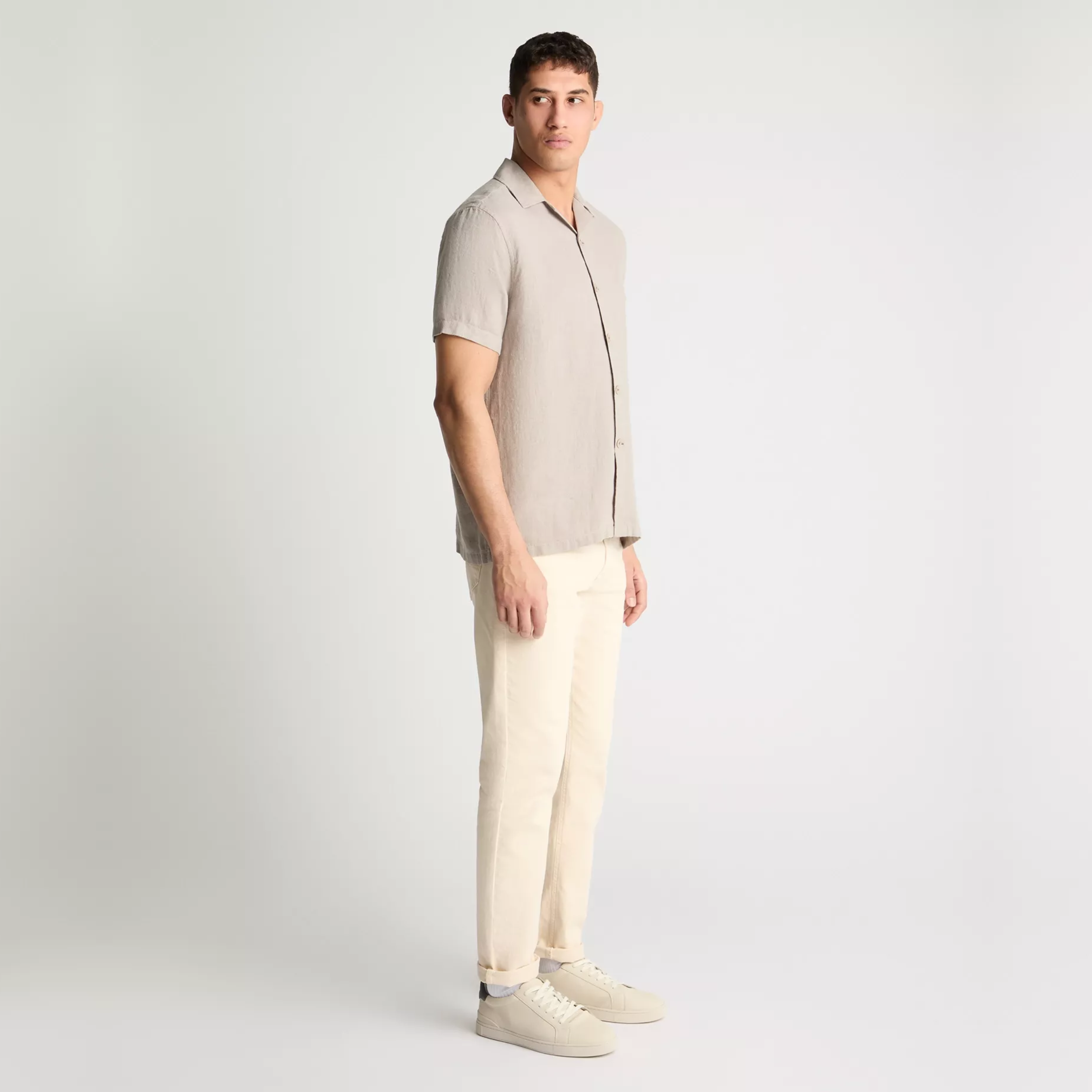 Remus Tapered Fit Short Sleeve Linen Shirt - Light Grey