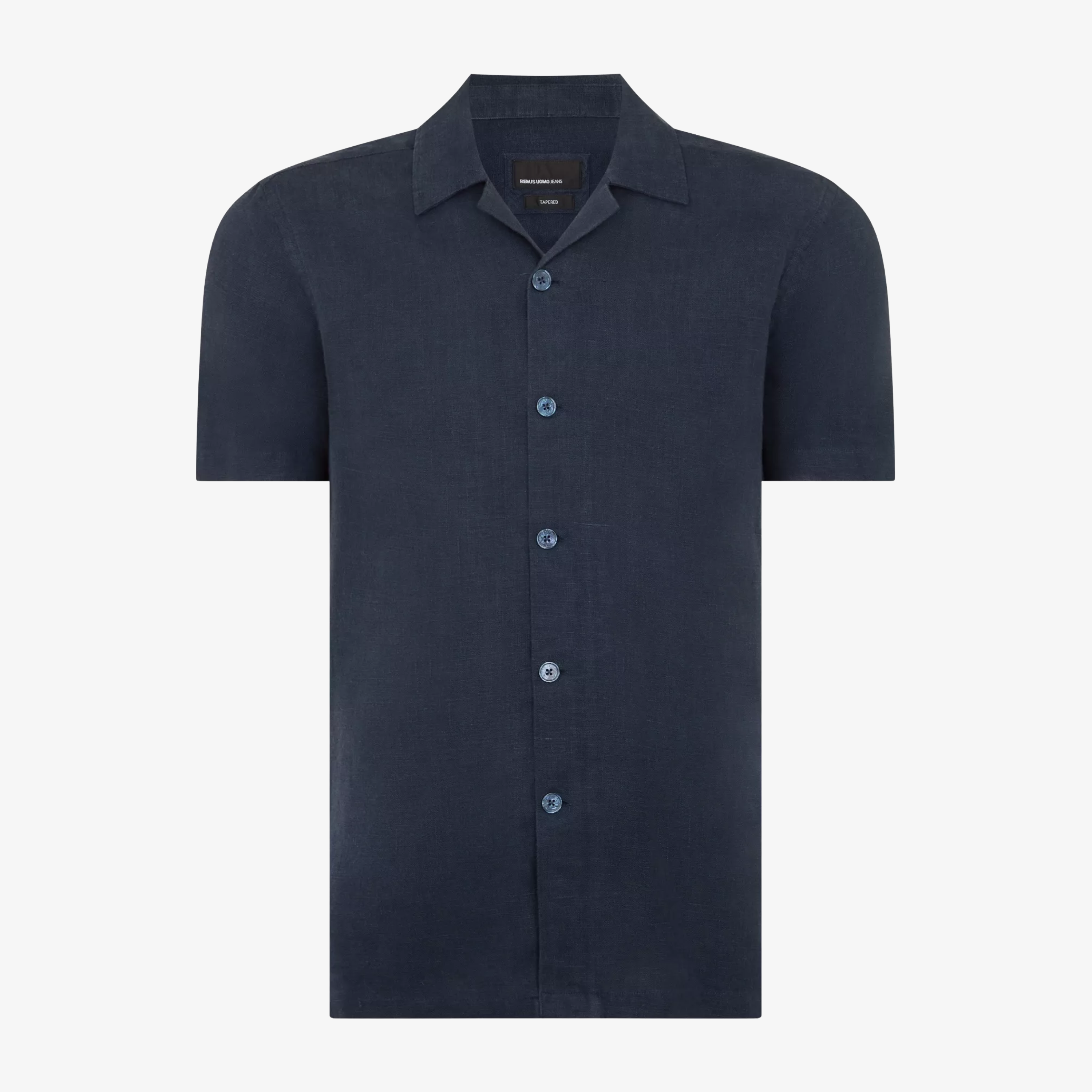 Remus Tapered Fit Short Sleeve Linen Shirt - Navy
