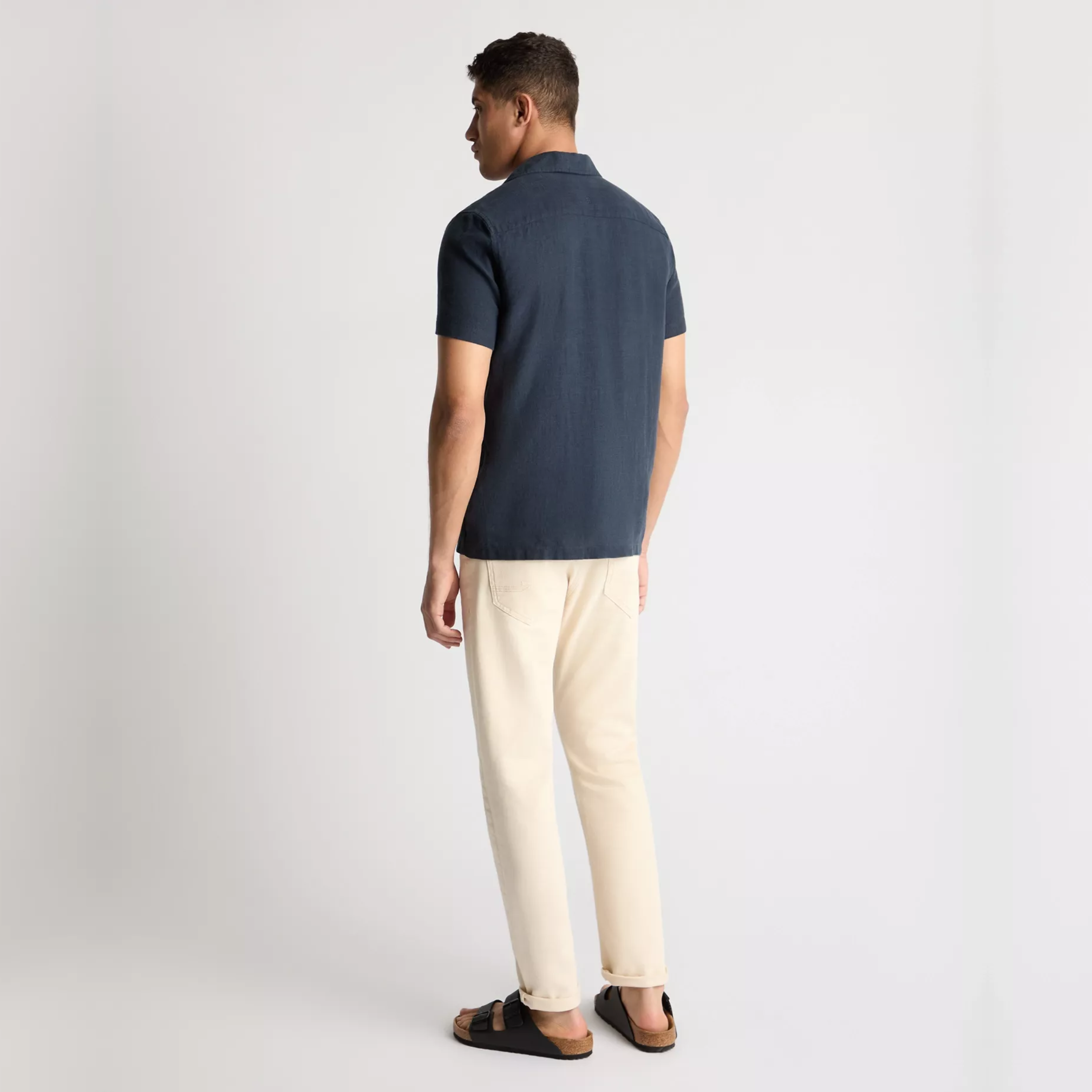 Remus Tapered Fit Short Sleeve Linen Shirt - Navy