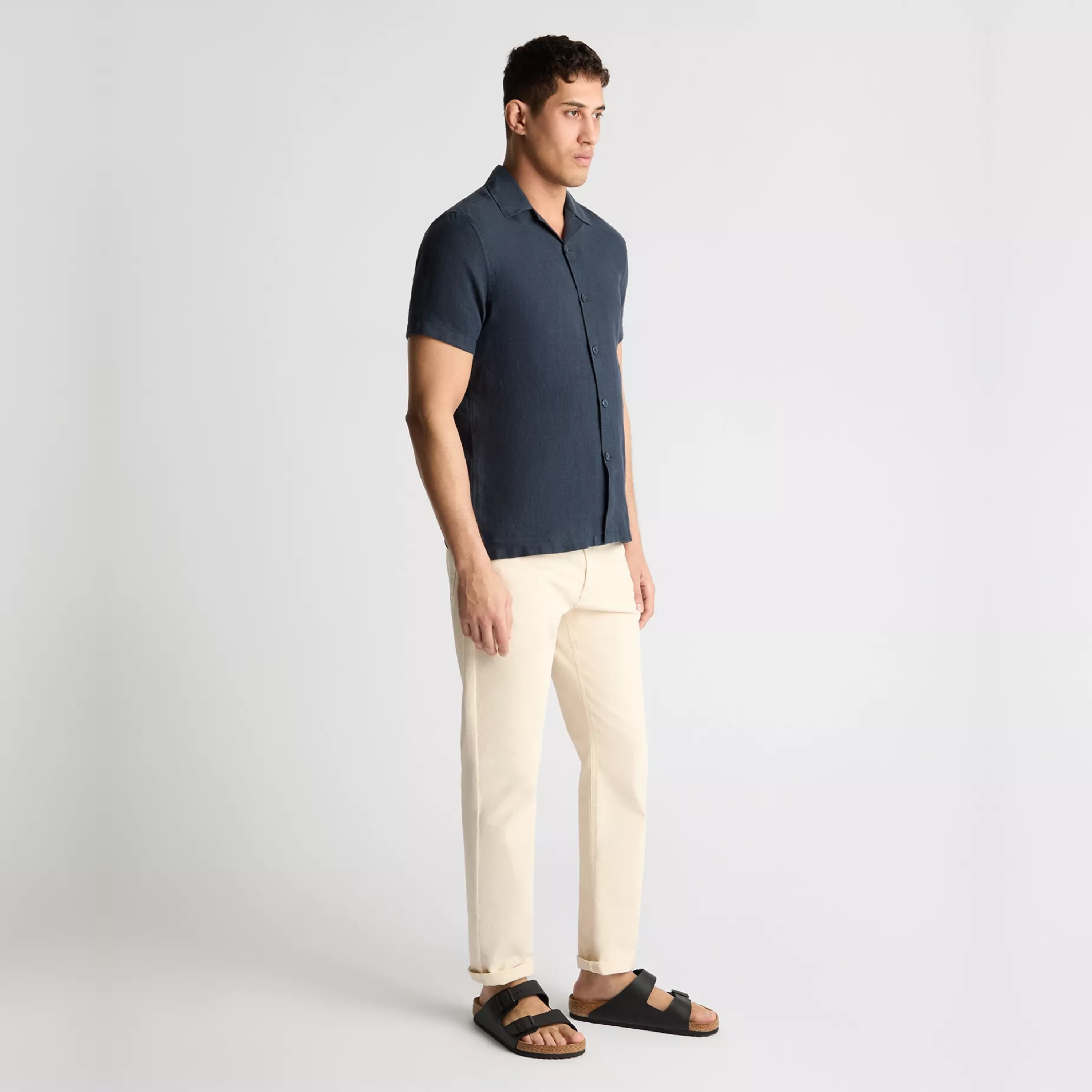 Remus Tapered Fit Short Sleeve Linen Shirt - Navy