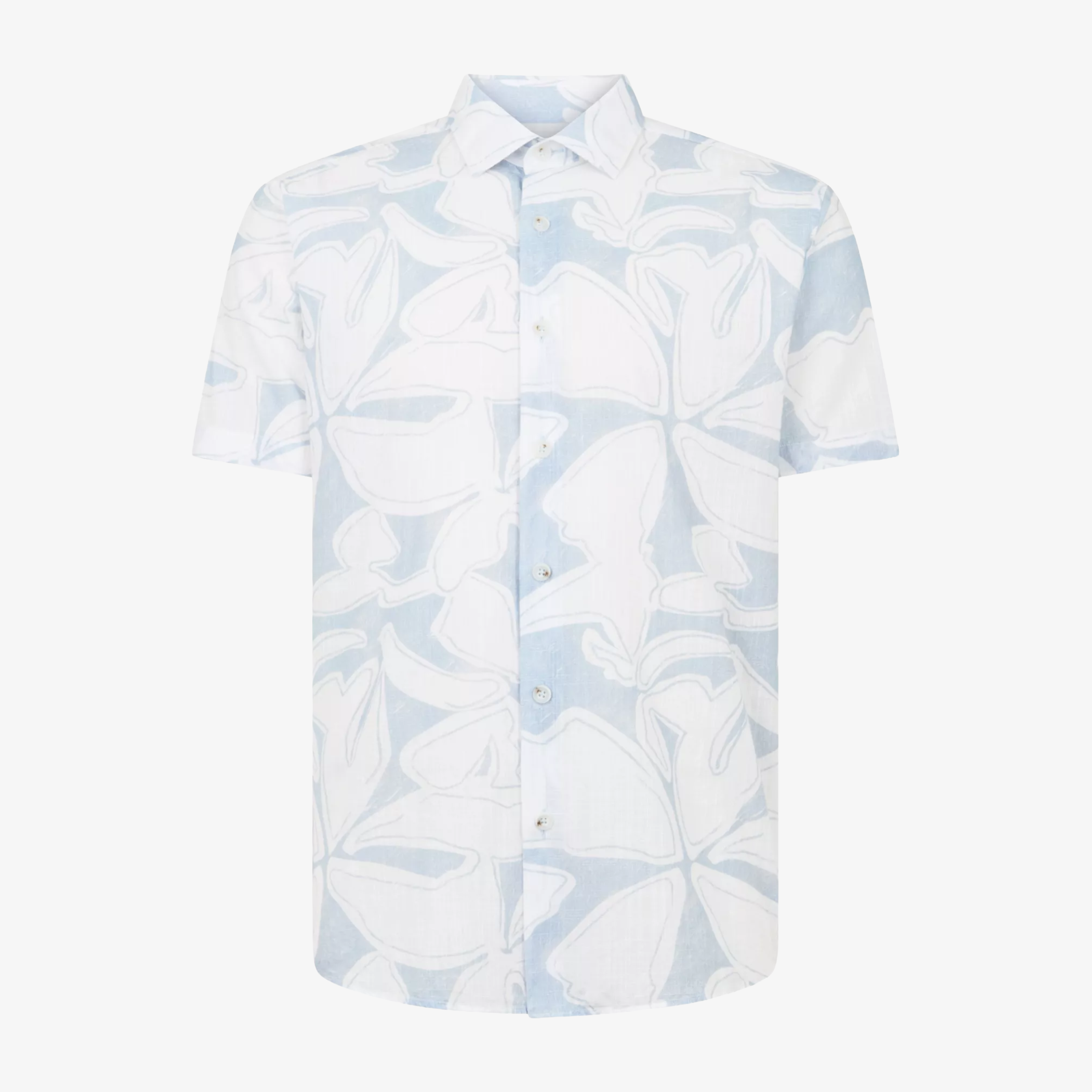 Remus Tapered Fit Short Sleeve Abstract Floral Print Shirt - Light Blue