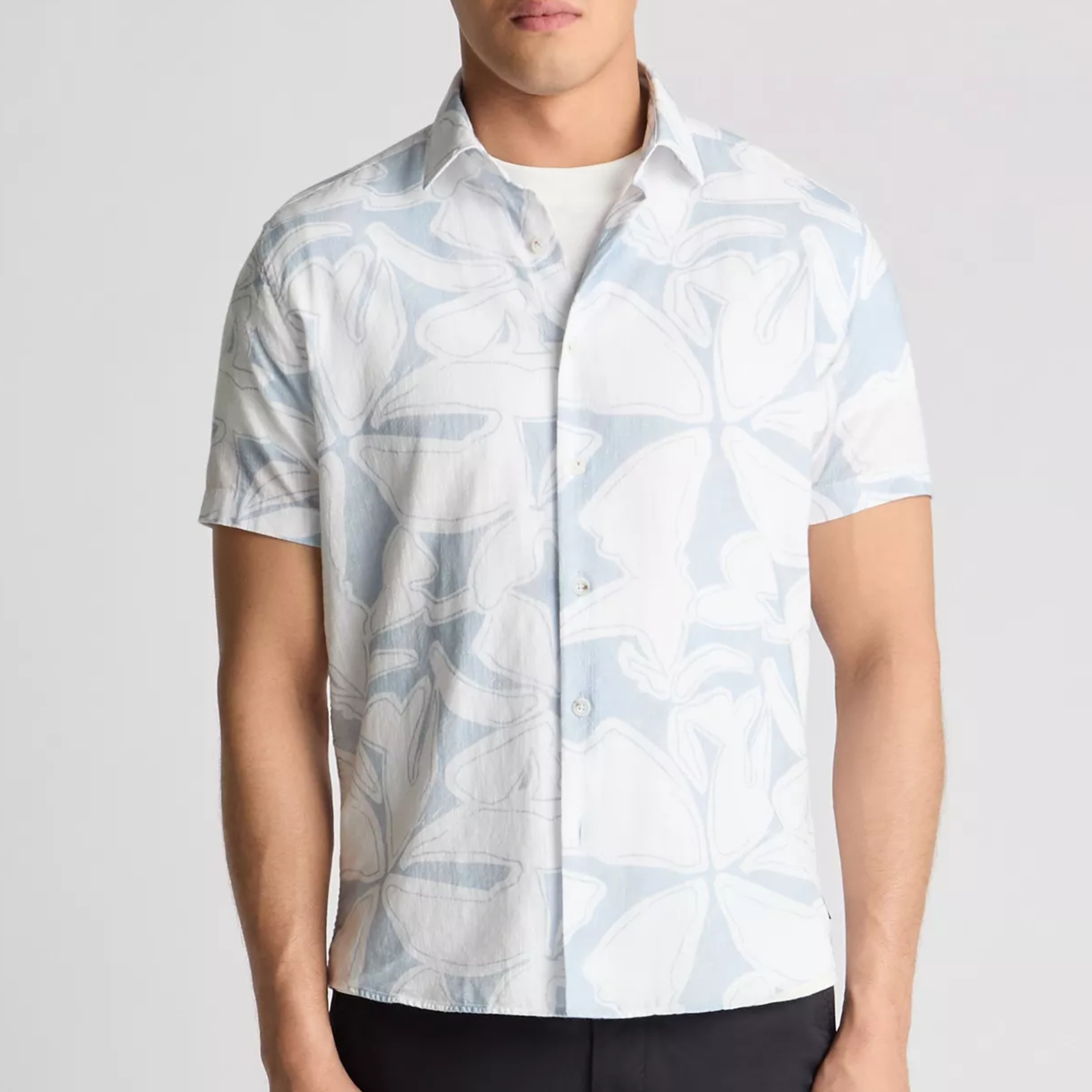 Remus Tapered Fit Short Sleeve Abstract Floral Print Shirt - Light Blue